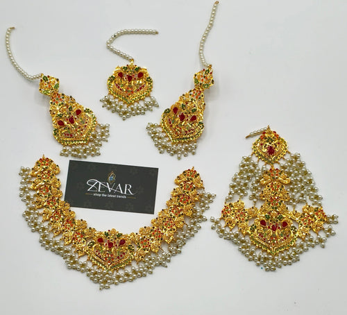 BEAUTIFUL NAURATAN BRIDAL JEWELLERY SET