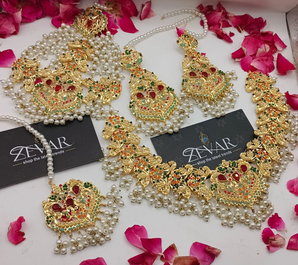 BEAUTIFUL NAURATAN BRIDAL JEWELLERY SET