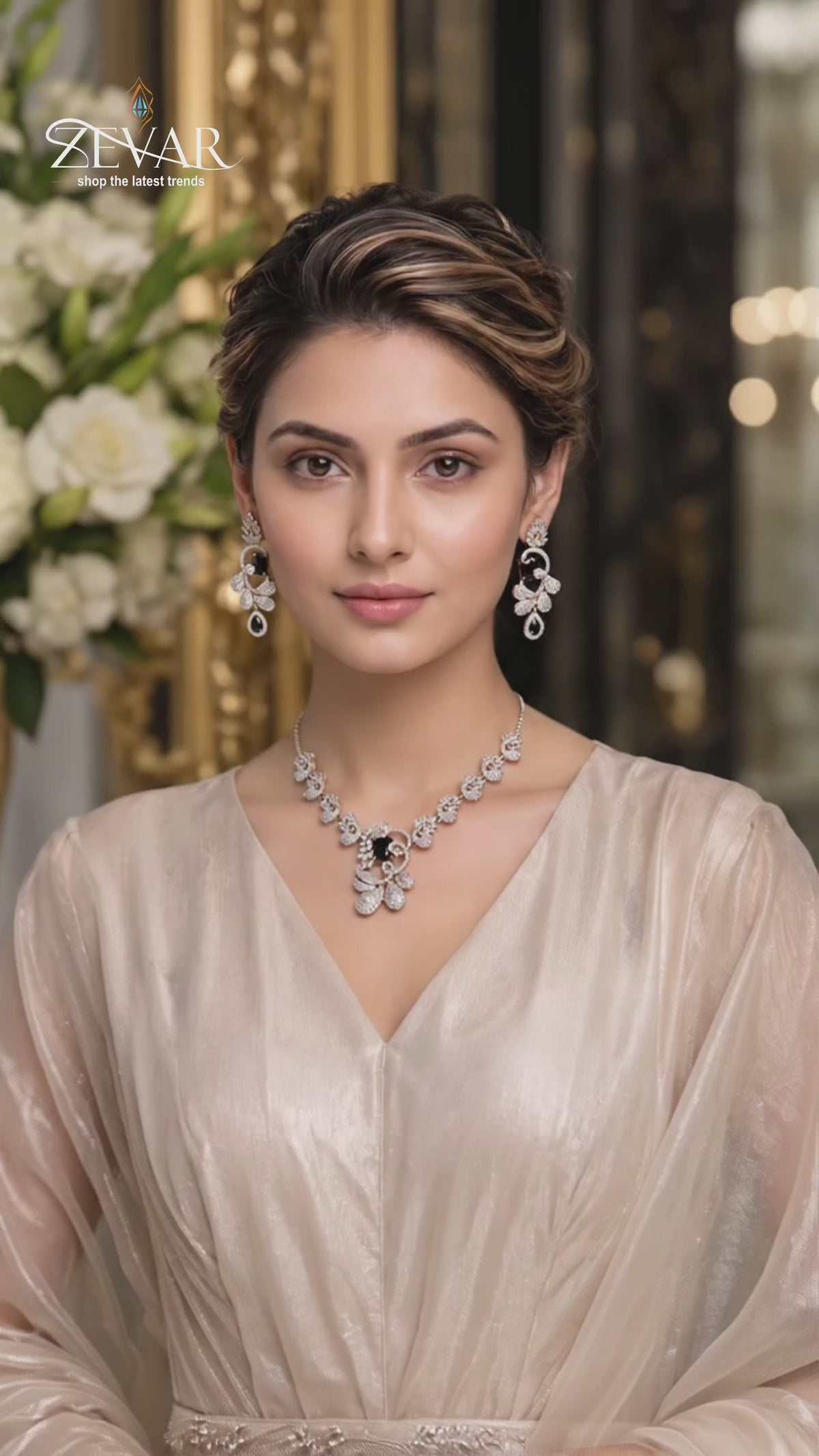 Velora Bloom AD Zircon Set | Premium Necklace & Earrings
