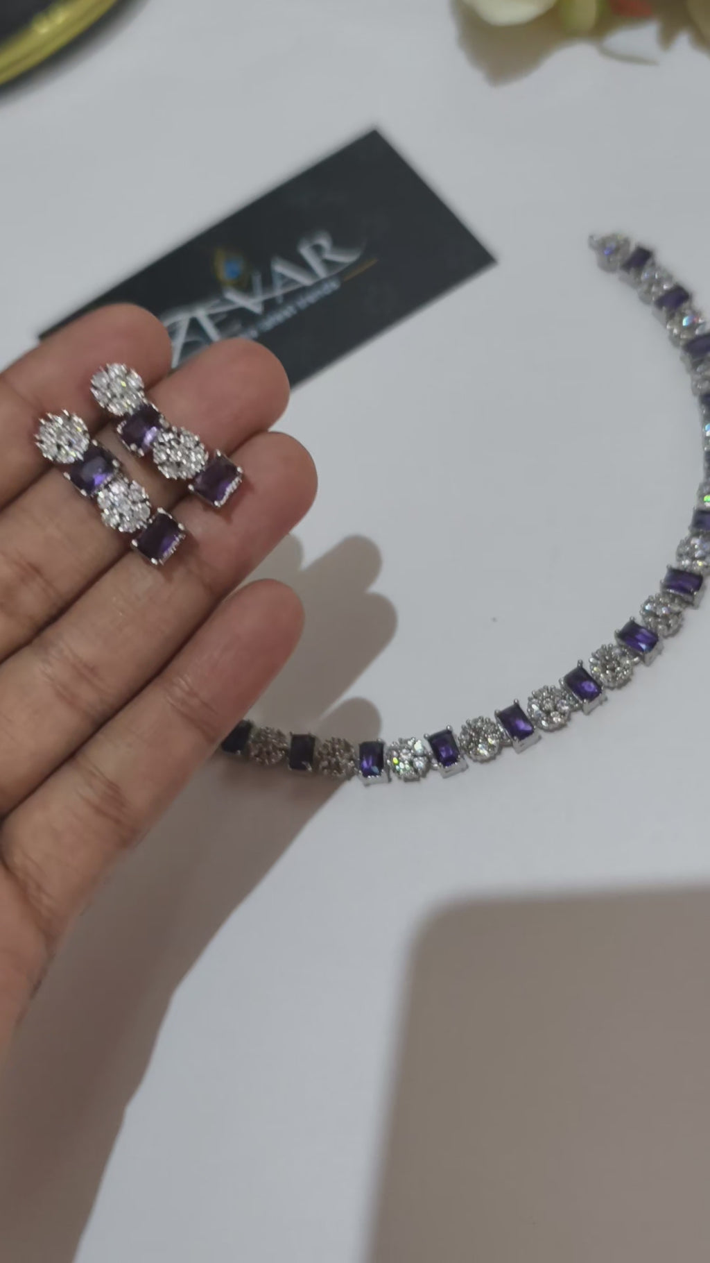 Elegant AD Zircon Necklace Set with Matching Earrings – Sleek & Unique Design | Perfect for Eid, Weddings & Party Wear