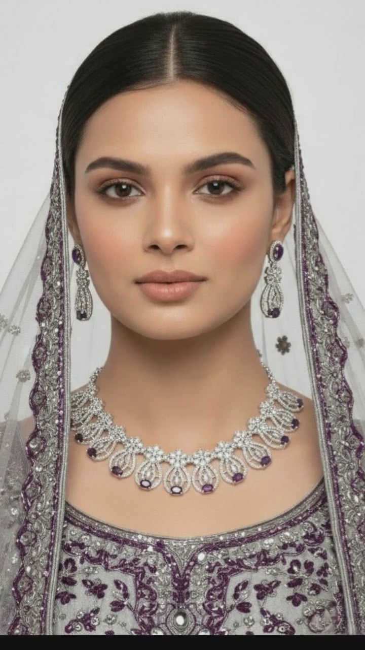 Luxury AD Zircon Necklace Set with Earrings – Elegant Party & Wedding Jewelry for Special Occasions