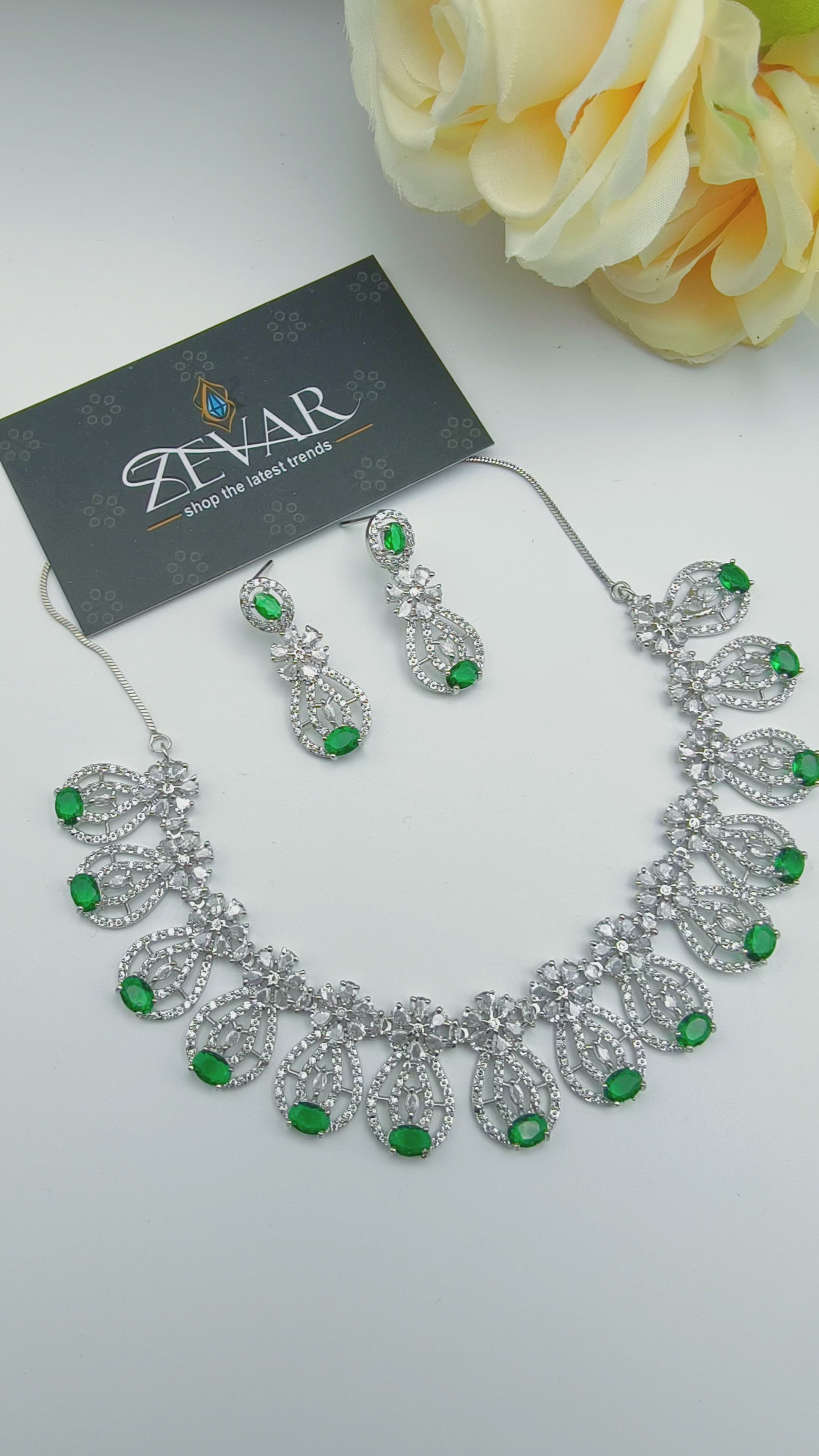 Luxury AD Zircon Necklace Set with Earrings – Elegant Party & Wedding Jewelry for Special Occasions
