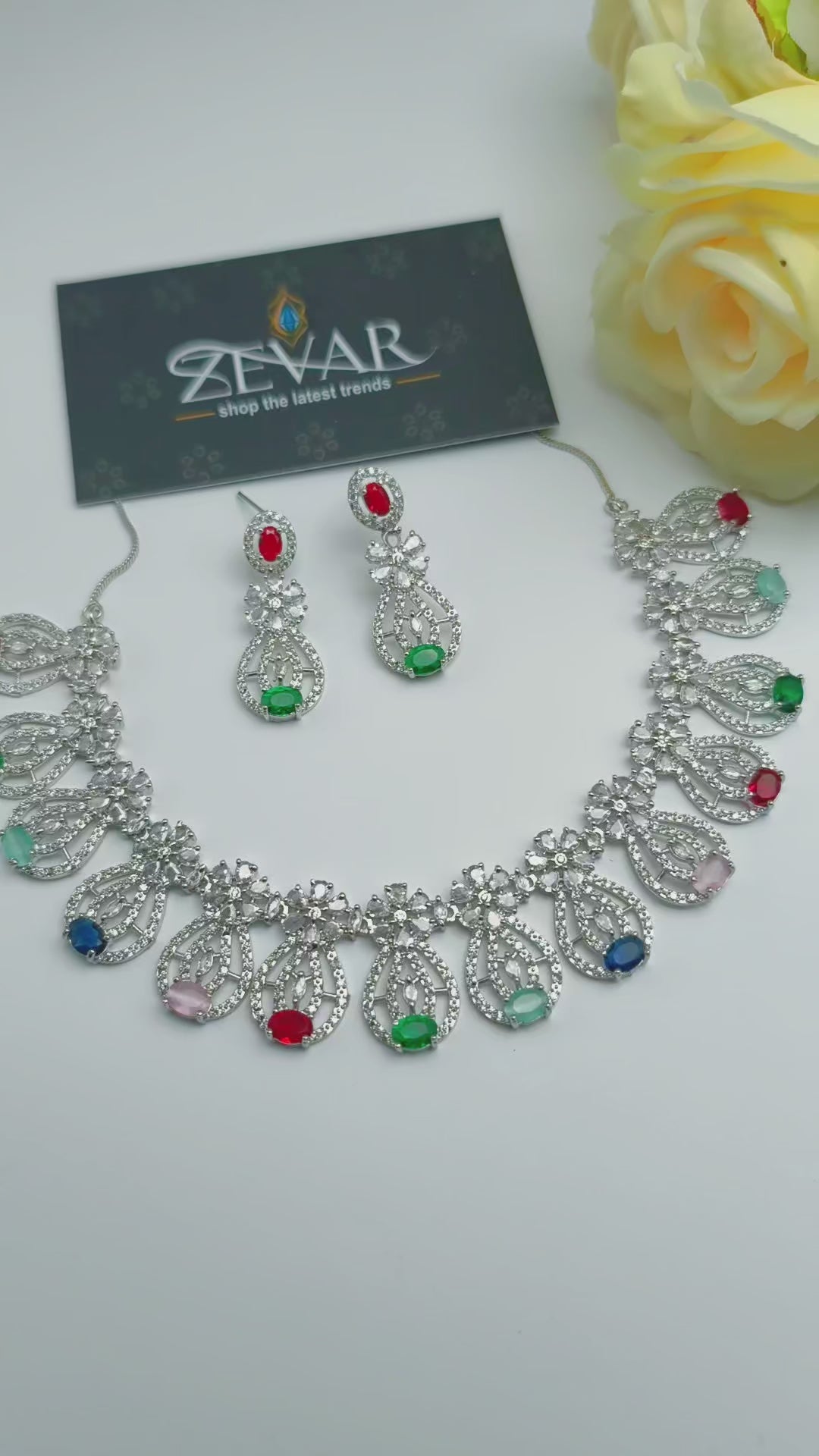Luxury AD Zircon Necklace Set with Earrings – Elegant Party & Wedding Jewelry for Special Occasions