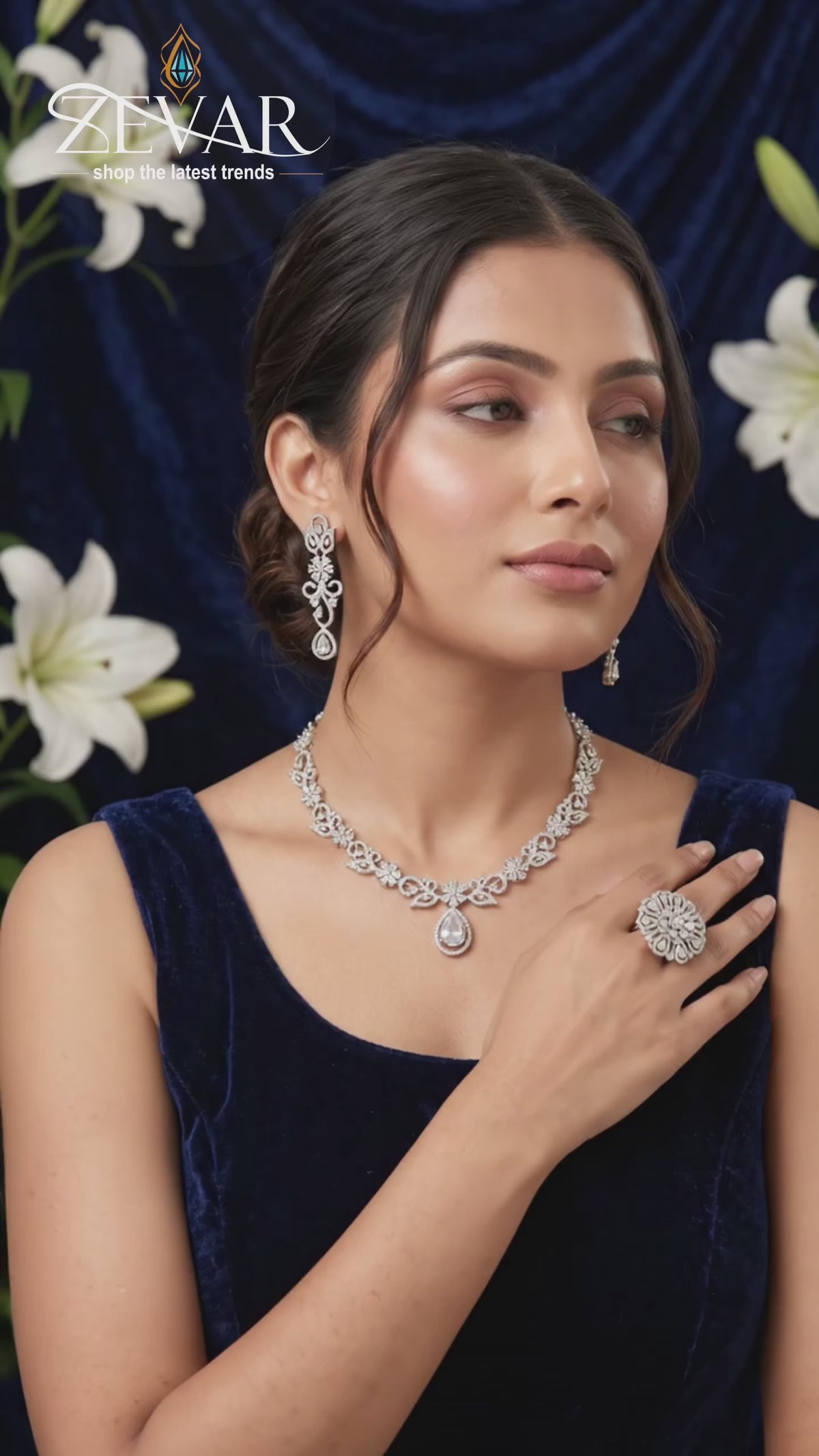 AD zircon flower necklace set