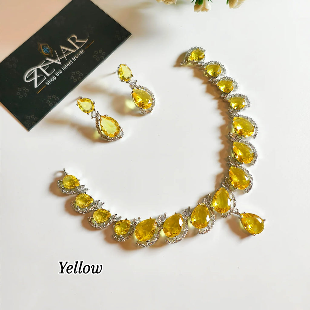Luxury AD Zircon Necklace with Matching Earrings – Shiny Stone Elegant Jewelry Set for Women
