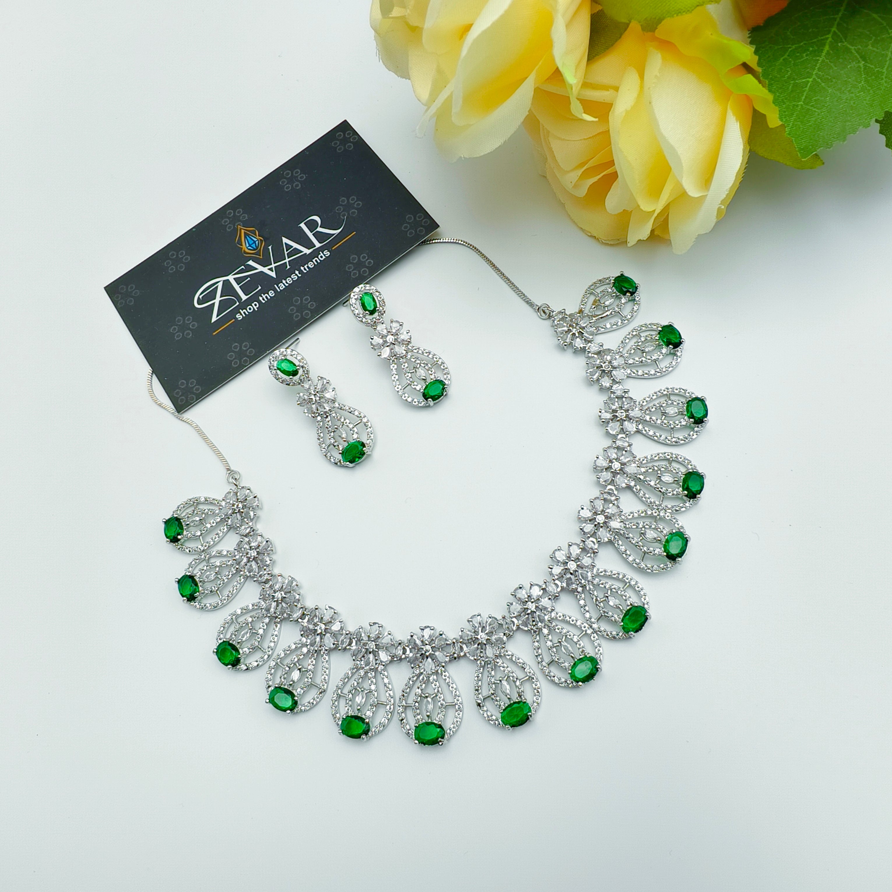 Luxury AD Zircon Necklace Set with Earrings – Elegant Party & Wedding Jewelry for Special Occasions