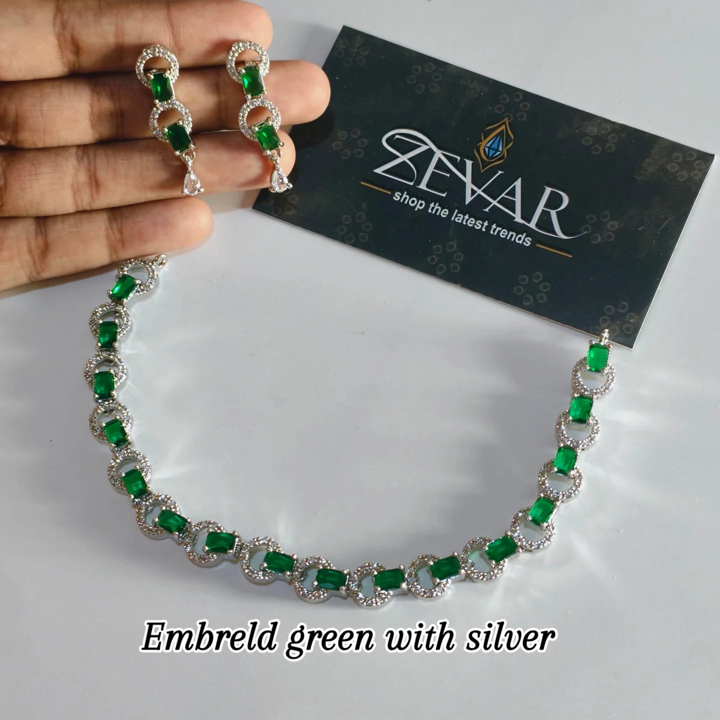 Elegant AD Zircon Necklace Set with Matching Earrings – Sleek & Unique Design | Perfect for Eid, Weddings & Party Wear