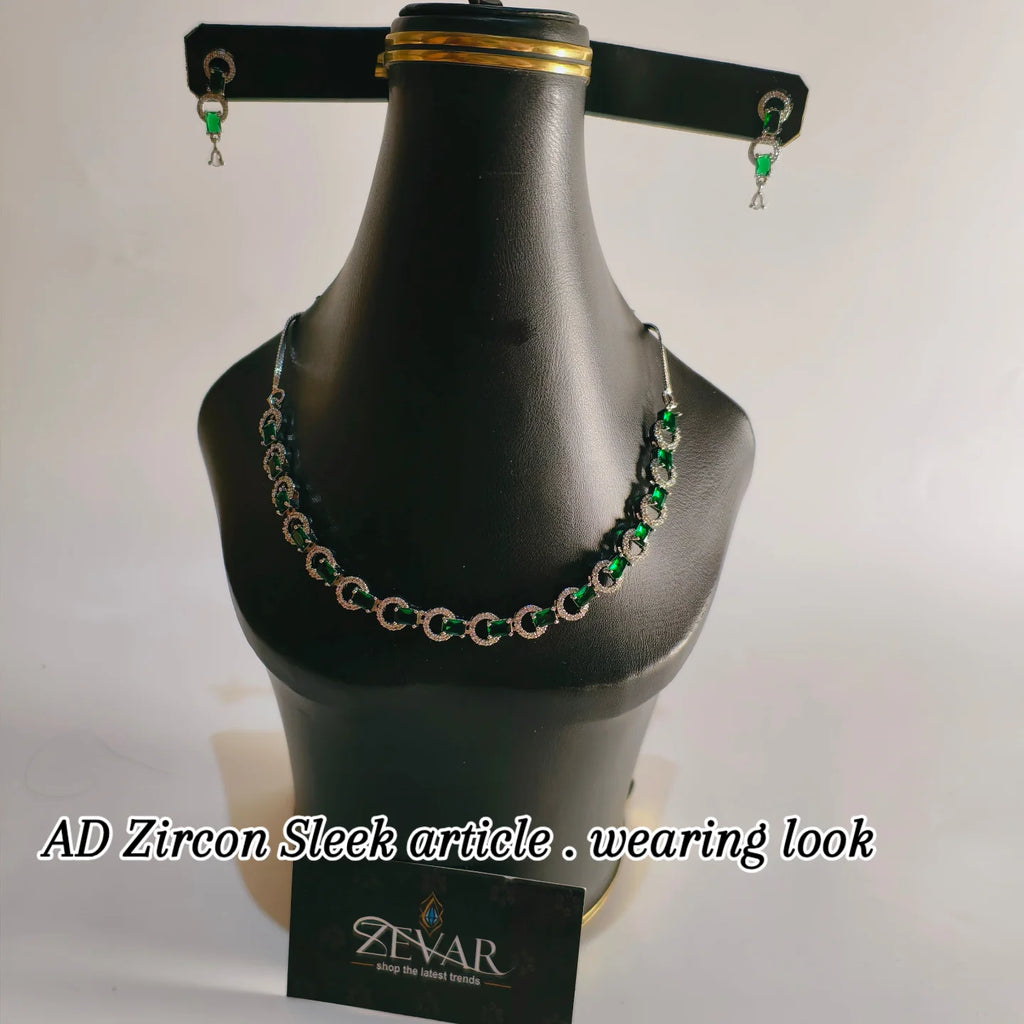 Elegant AD Zircon Necklace Set with Matching Earrings – Sleek & Unique Design | Perfect for Eid, Weddings & Party Wear