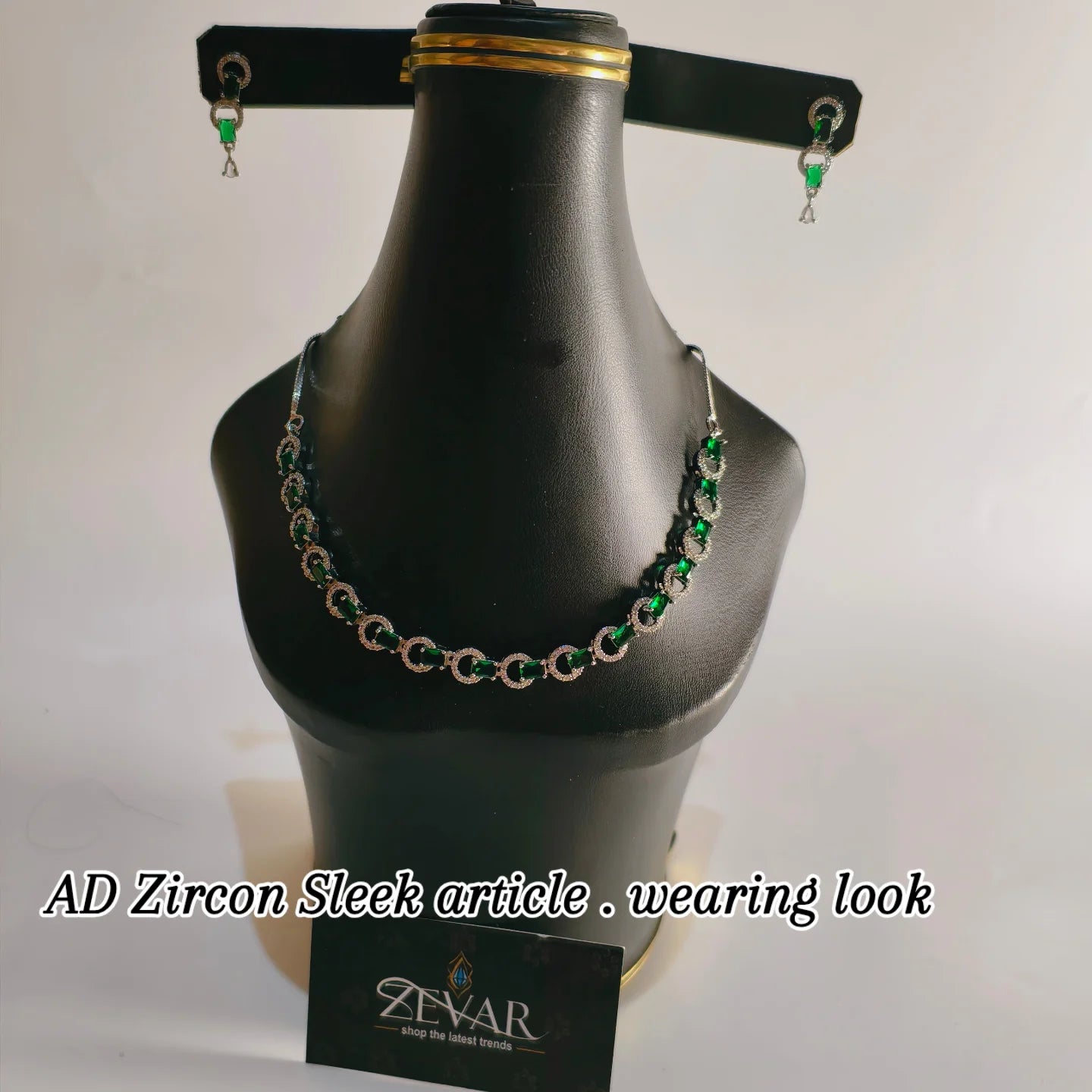 Elegant AD Zircon Necklace Set with Matching Earrings – Sleek & Unique Design | Perfect for Eid, Weddings & Party Wear