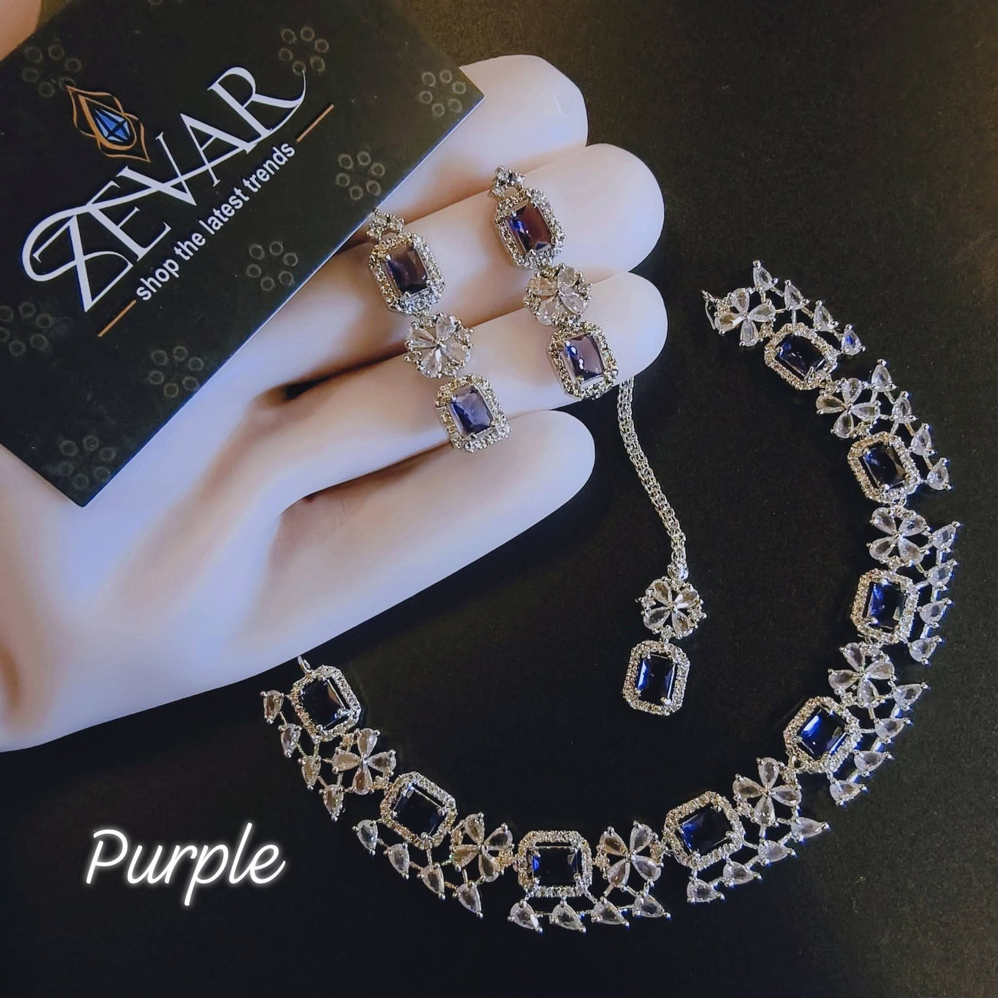 Luxury AD Zircon Designer Jewelry Set with Necklace, Earrings & Mangtika – Bridal Wedding & Party Wear