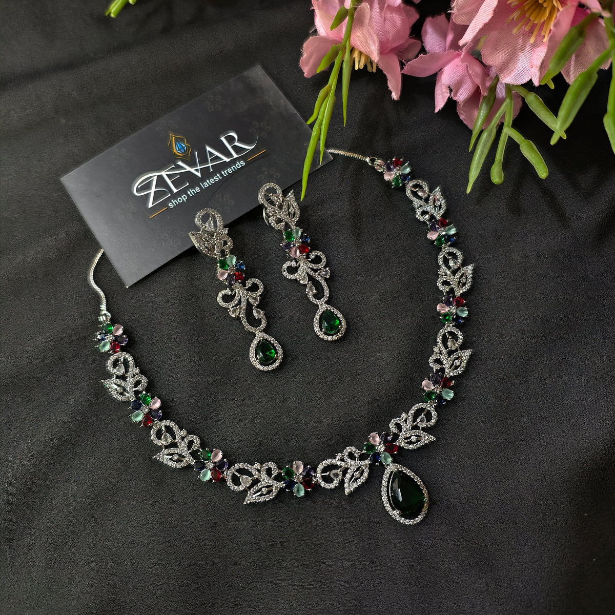 AD zircon flower necklace set