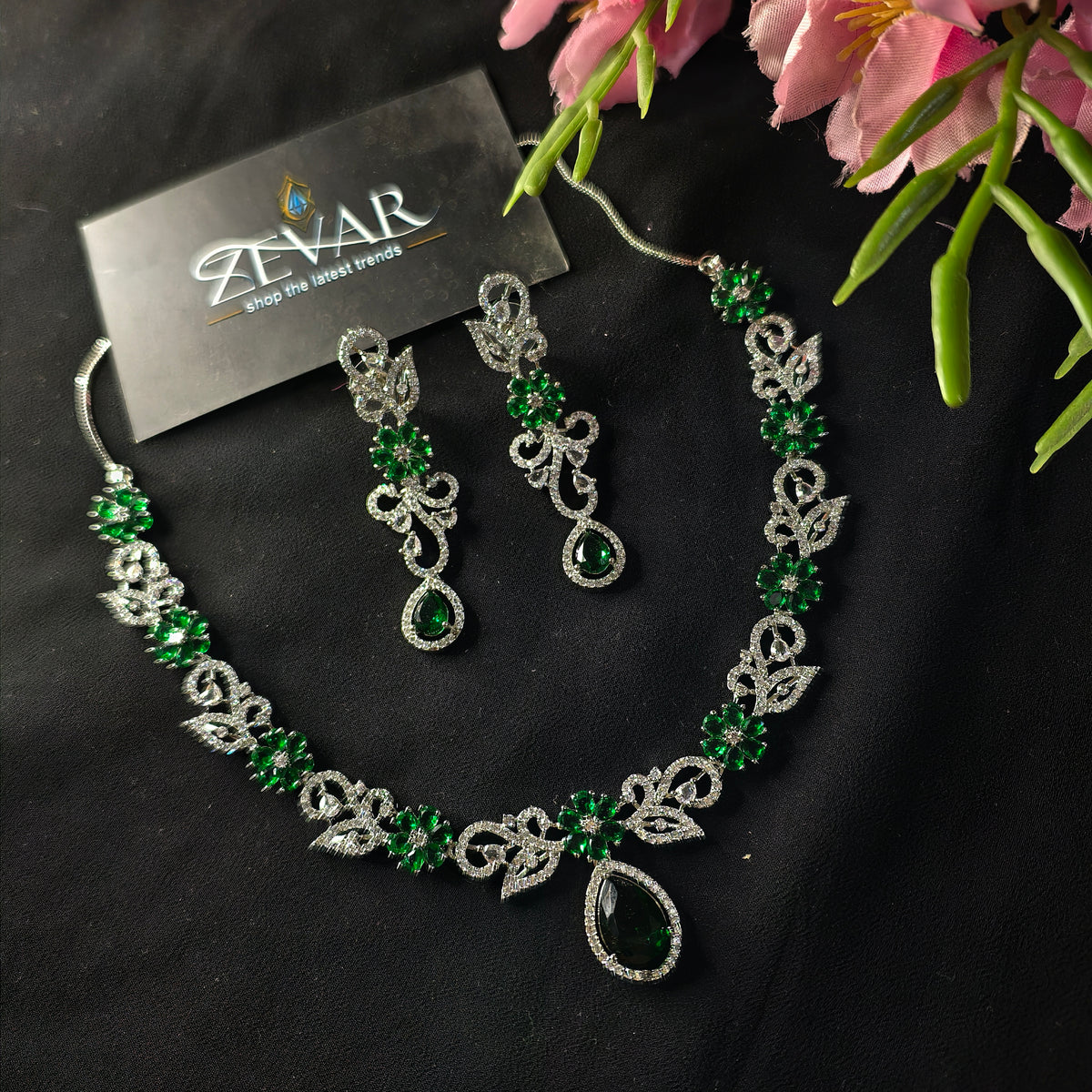 AD zircon flower necklace set