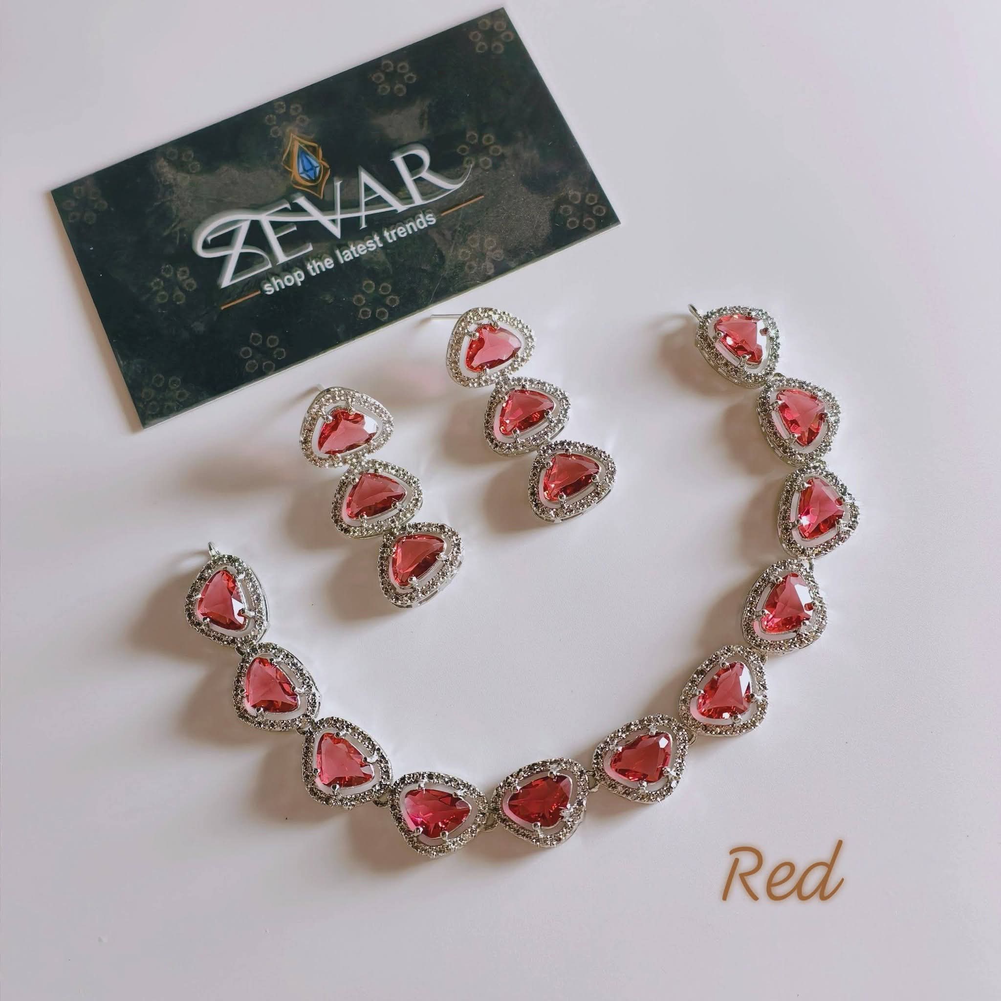 Luxury AD Zircon Necklace Set with Earrings – Elegant Eid & Party Jewelry