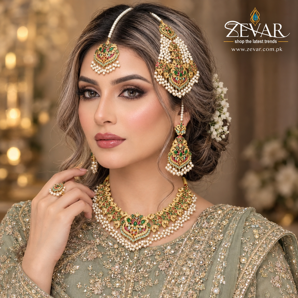 BEAUTIFUL NAURATAN BRIDAL JEWELLERY SET