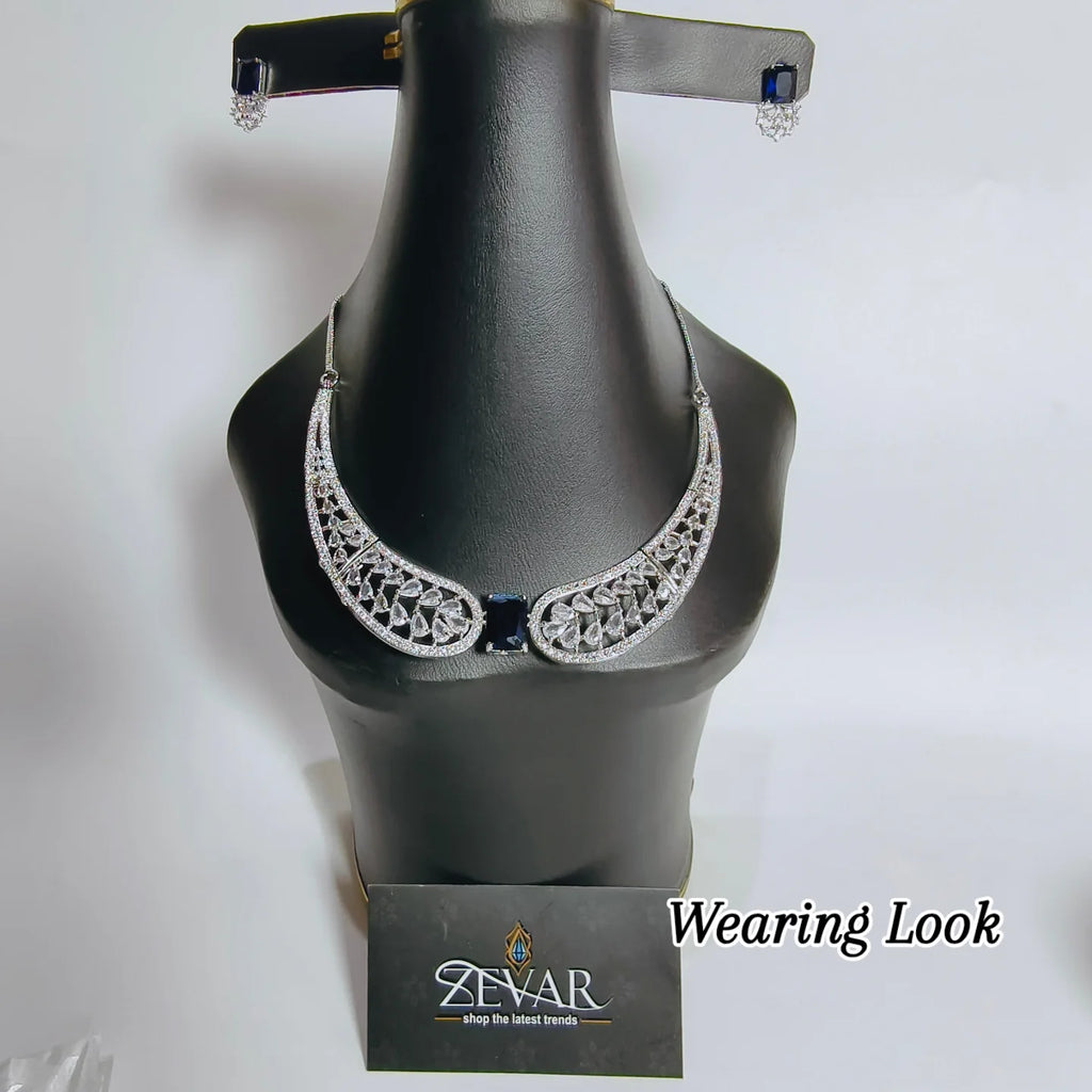 Elegant Butterfly AD Zircon Necklace Set with Matching Earrings | Luxury Silver Plated Party & Wedding Jewelry