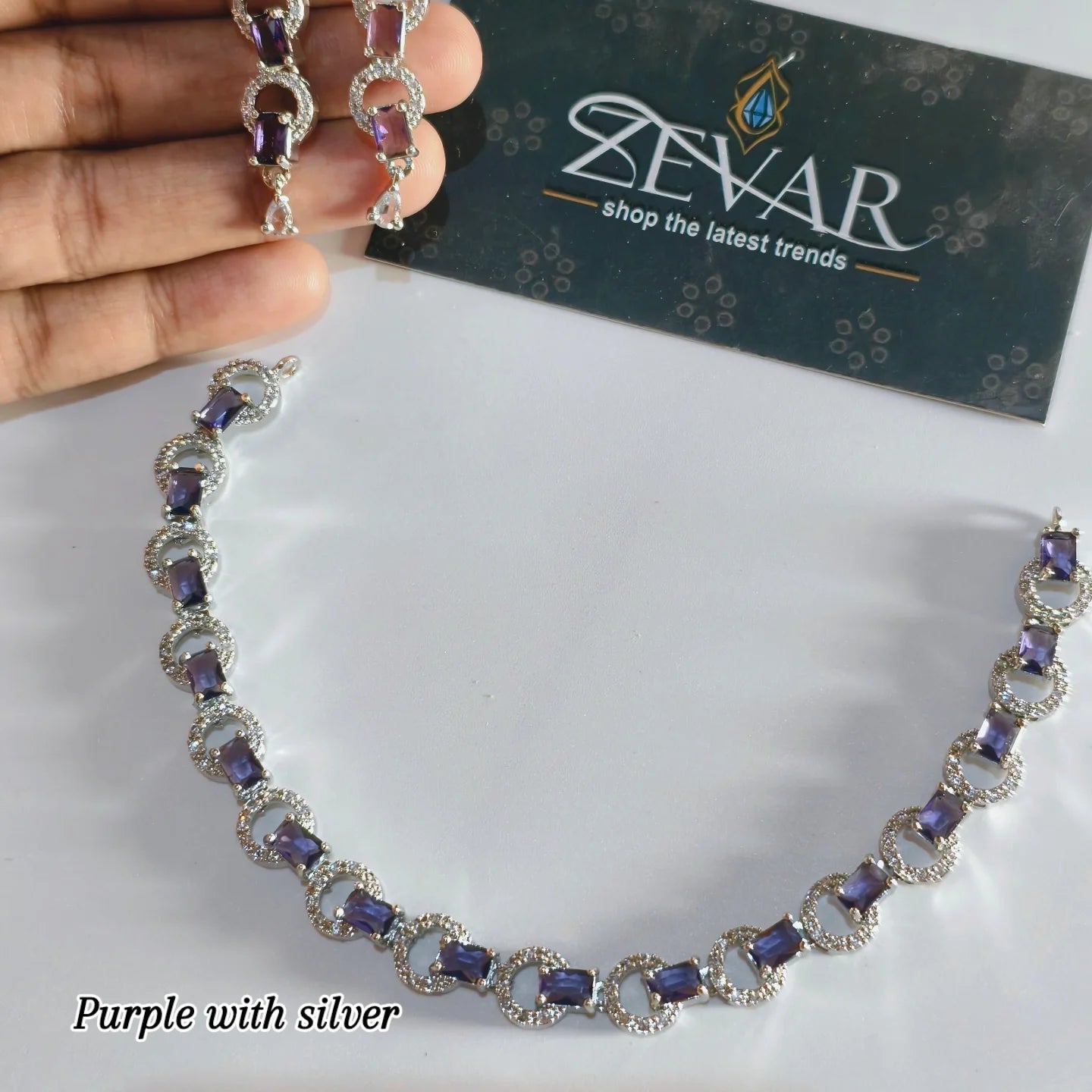Elegant AD Zircon Necklace Set with Matching Earrings – Sleek & Unique Design | Perfect for Eid, Weddings & Party Wear