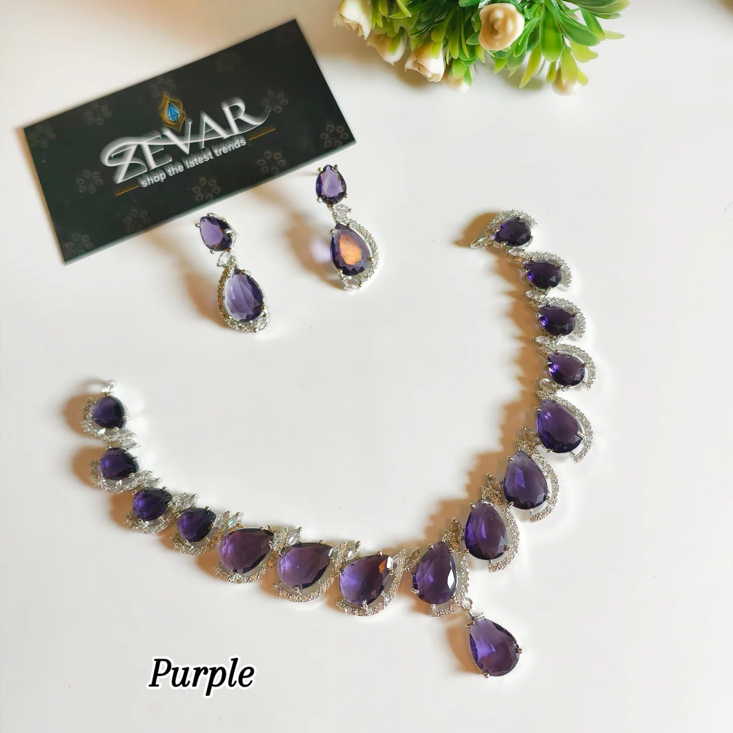 Luxury AD Zircon Necklace with Matching Earrings – Shiny Stone Elegant Jewelry Set for Women