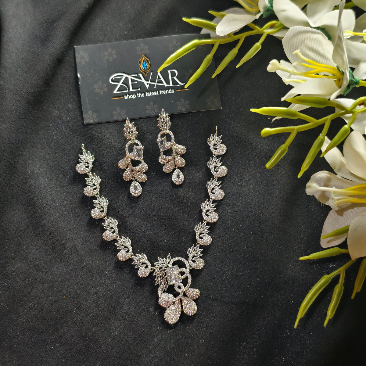 Velora Bloom AD Zircon Set | Premium Necklace & Earrings
