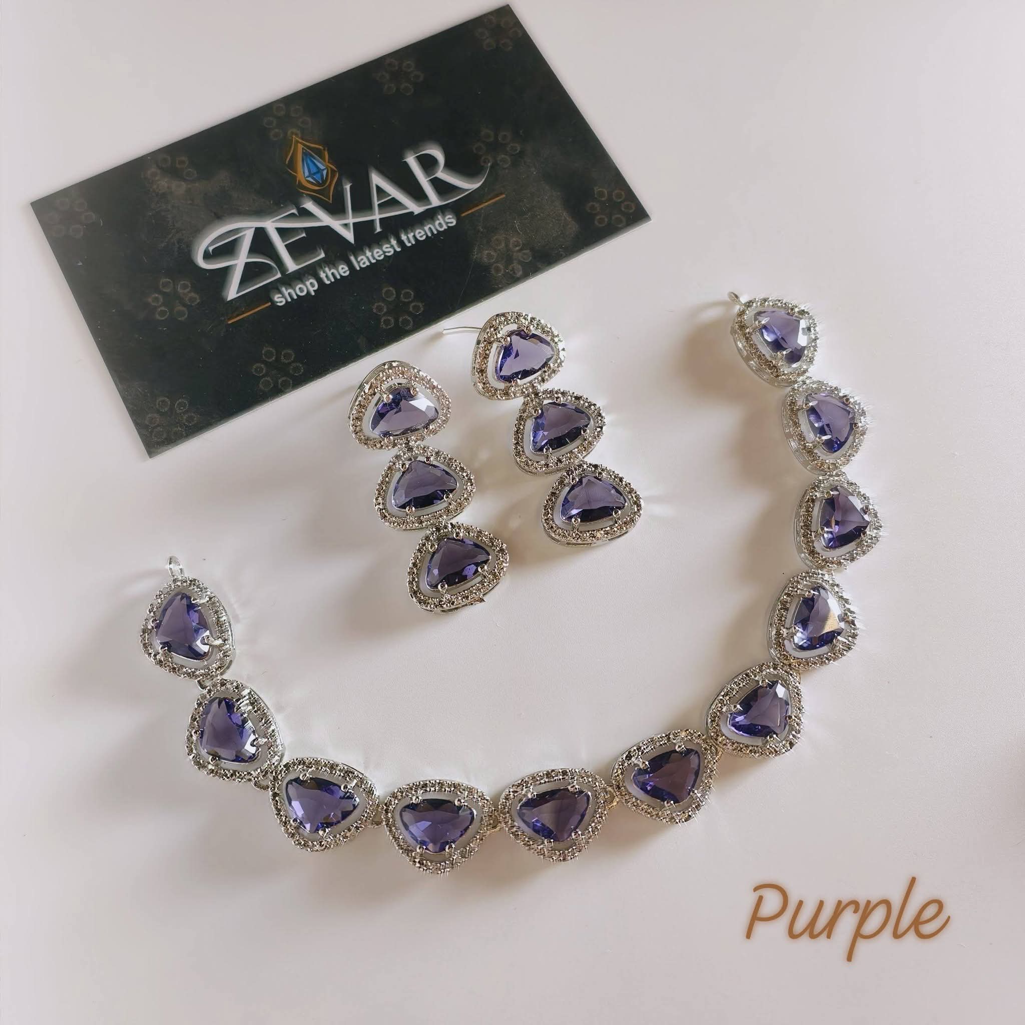 Luxury AD Zircon Necklace Set with Earrings – Elegant Eid & Party Jewelry