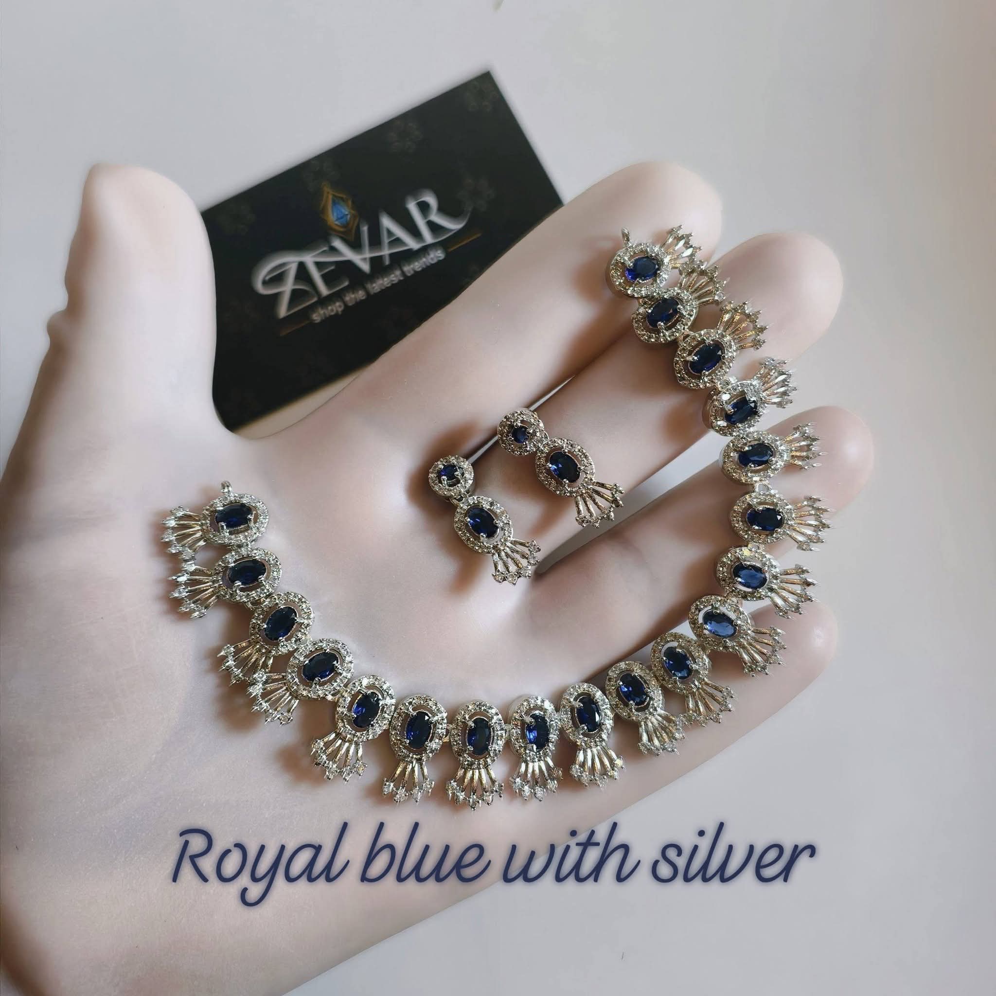 Elegant AD Zircon Silver Necklace Set – Luxury Sparkling Necklace with Matching Earrings for Party & Wedding Wear