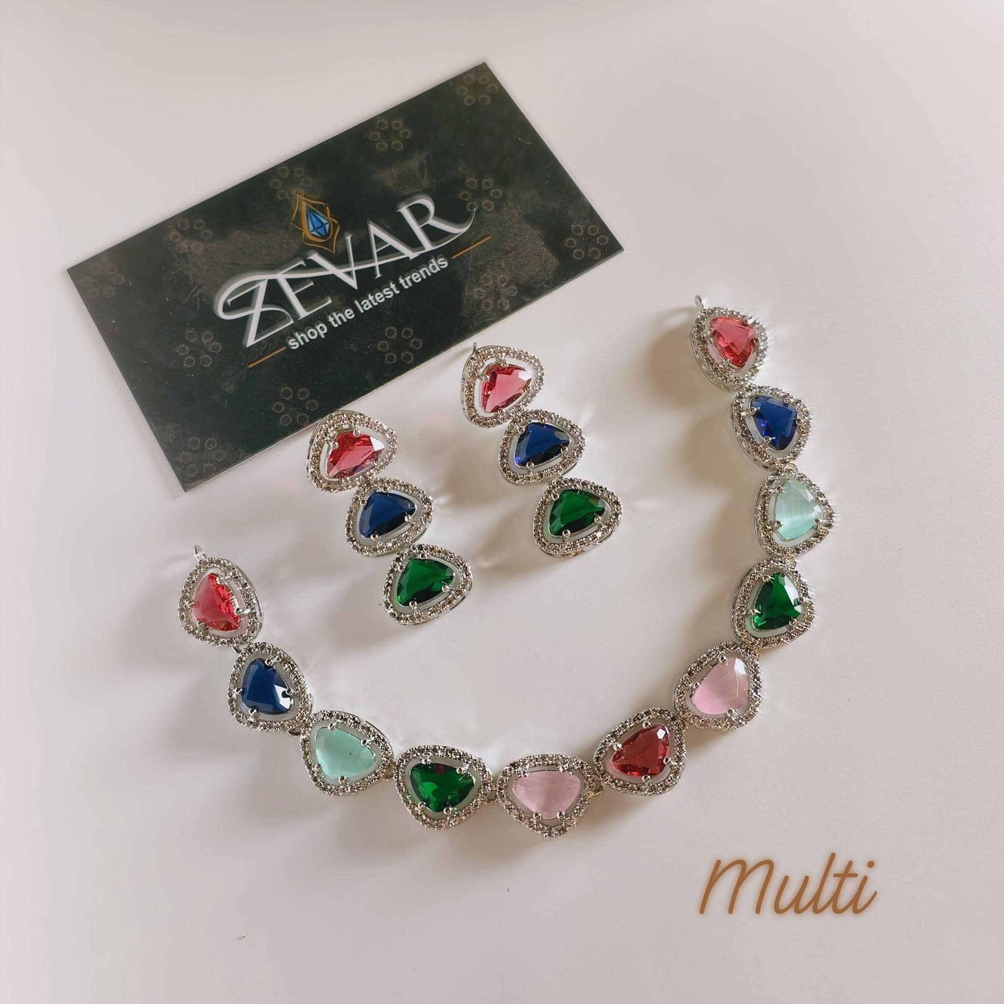 Luxury AD Zircon Necklace Set with Earrings – Elegant Eid & Party Jewelry