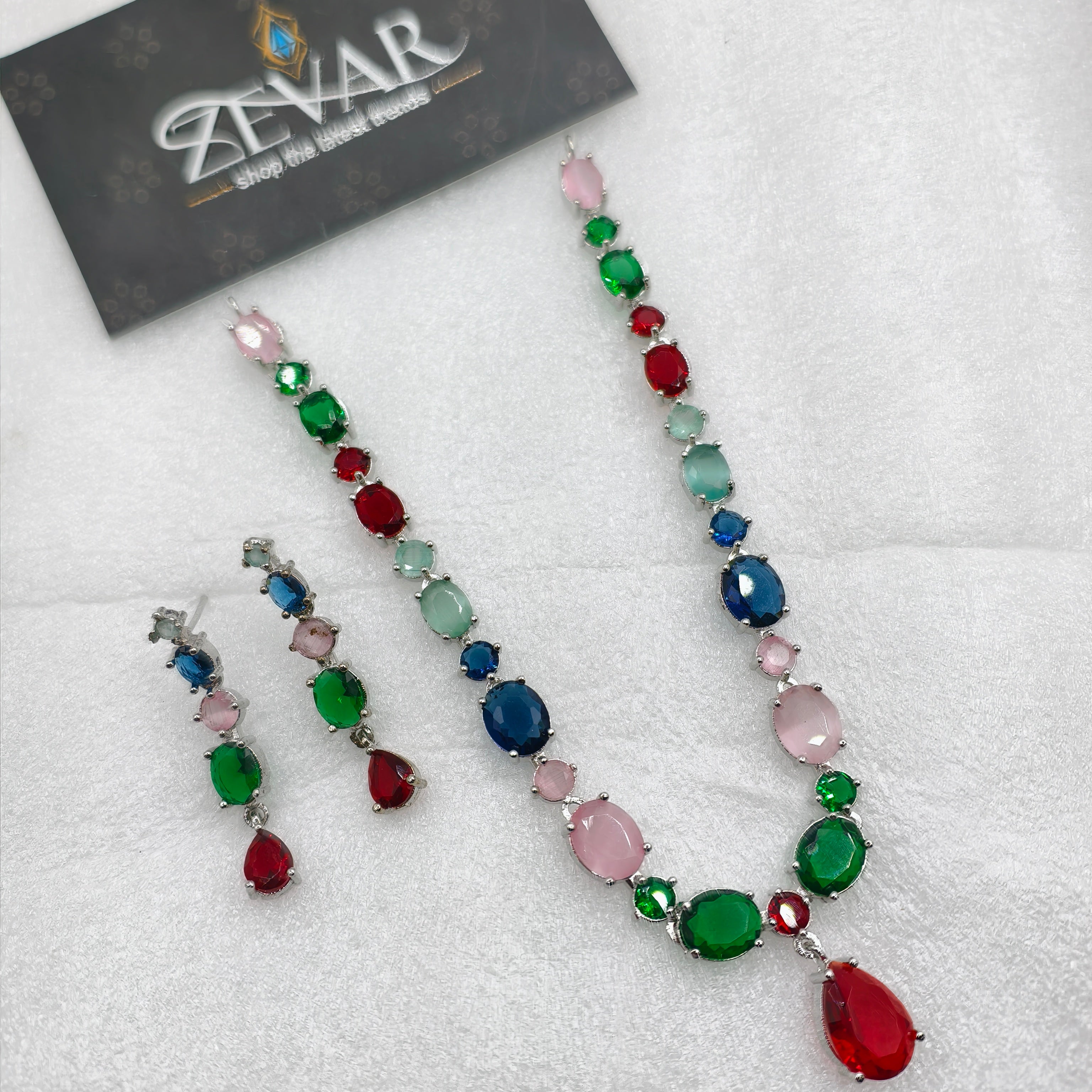 Luxury AD Zircon Stone Party Wear Jewelry Set for Women – Premium Sparkling Necklace Set with Earrings