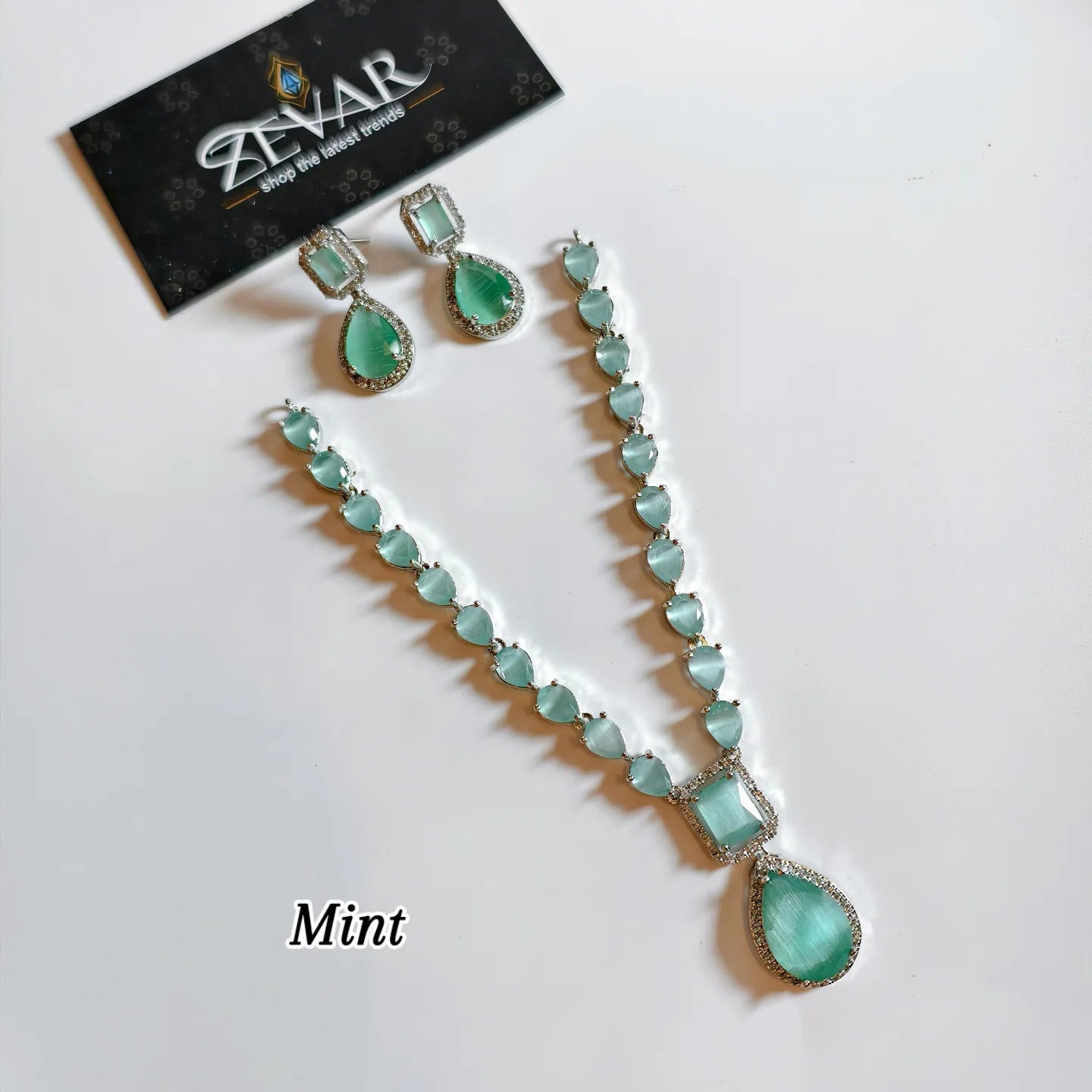 Elegant AD Zircon Sleek Necklace Set with Matching Earrings – Luxury Party Wear Jewelry