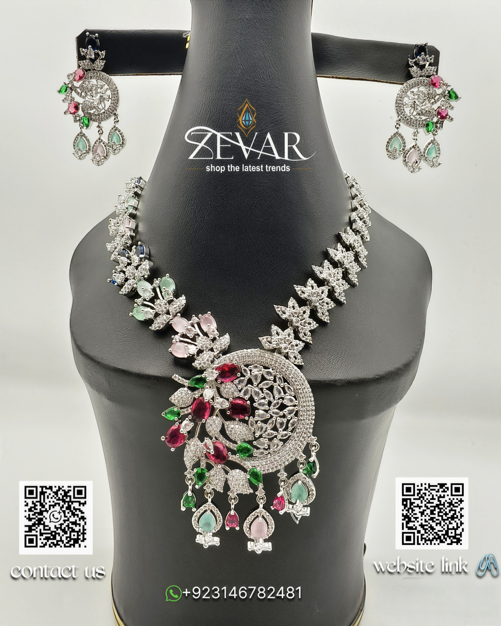 Luxury Zircon Necklace Set with Earrings – Valima, Party & Festive Wear