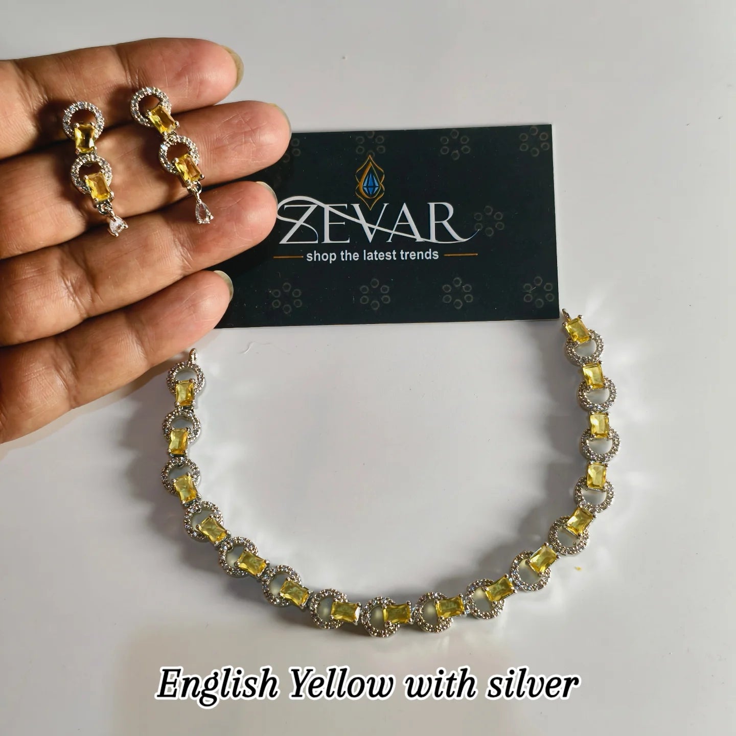 Elegant AD Zircon Necklace Set with Matching Earrings – Sleek & Unique Design | Perfect for Eid, Weddings & Party Wear