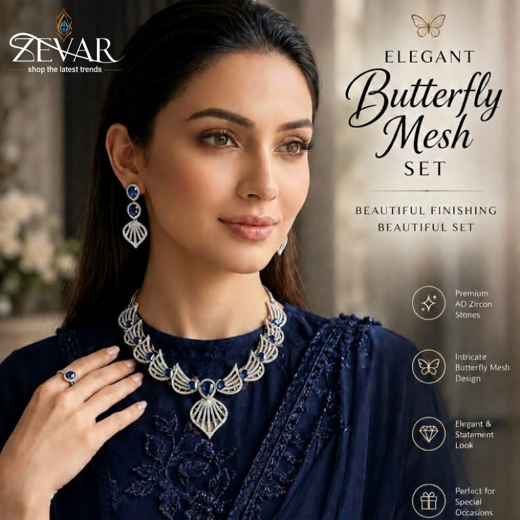 Butterfly Mesh Imported AD Zircon Necklace Set