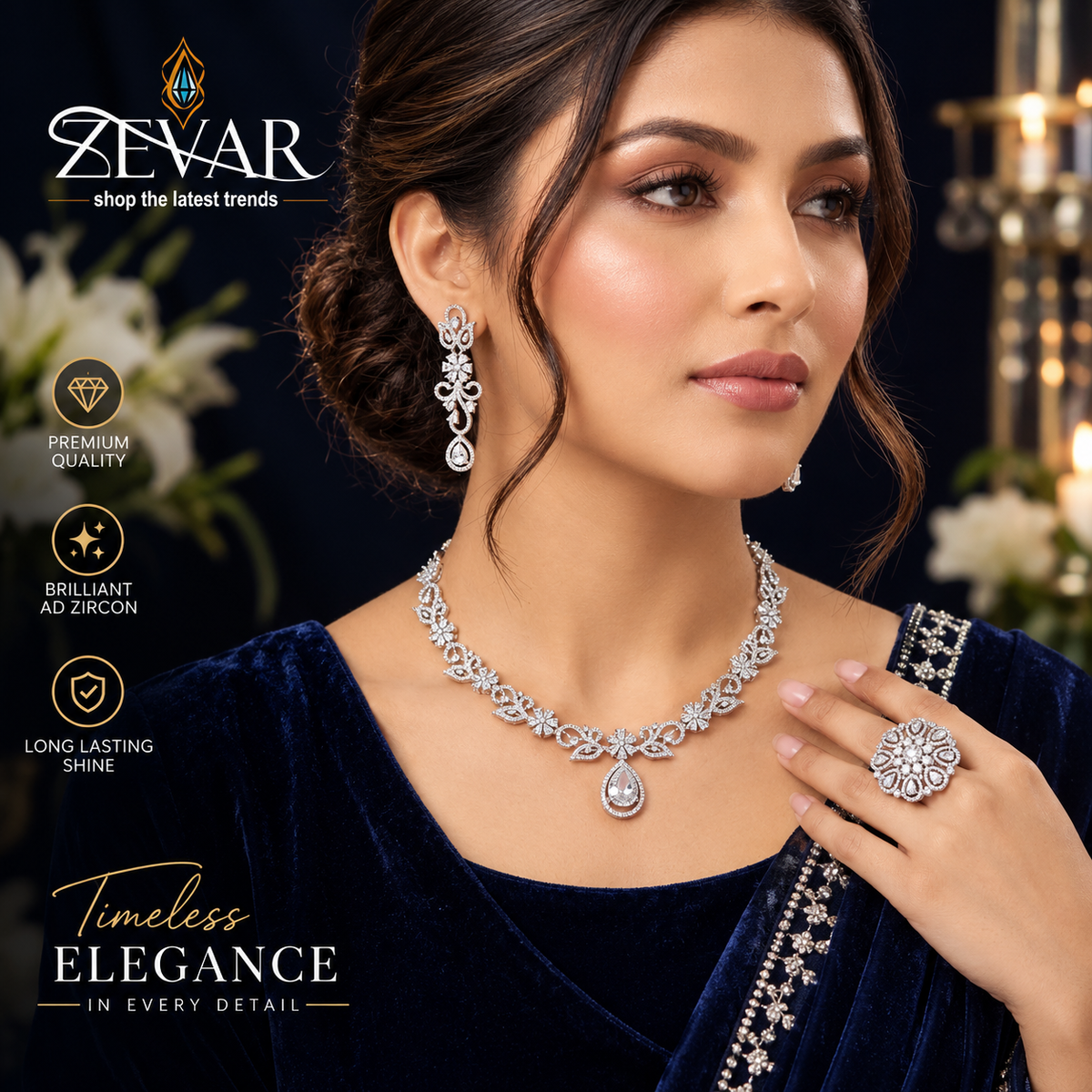 AD zircon flower necklace set