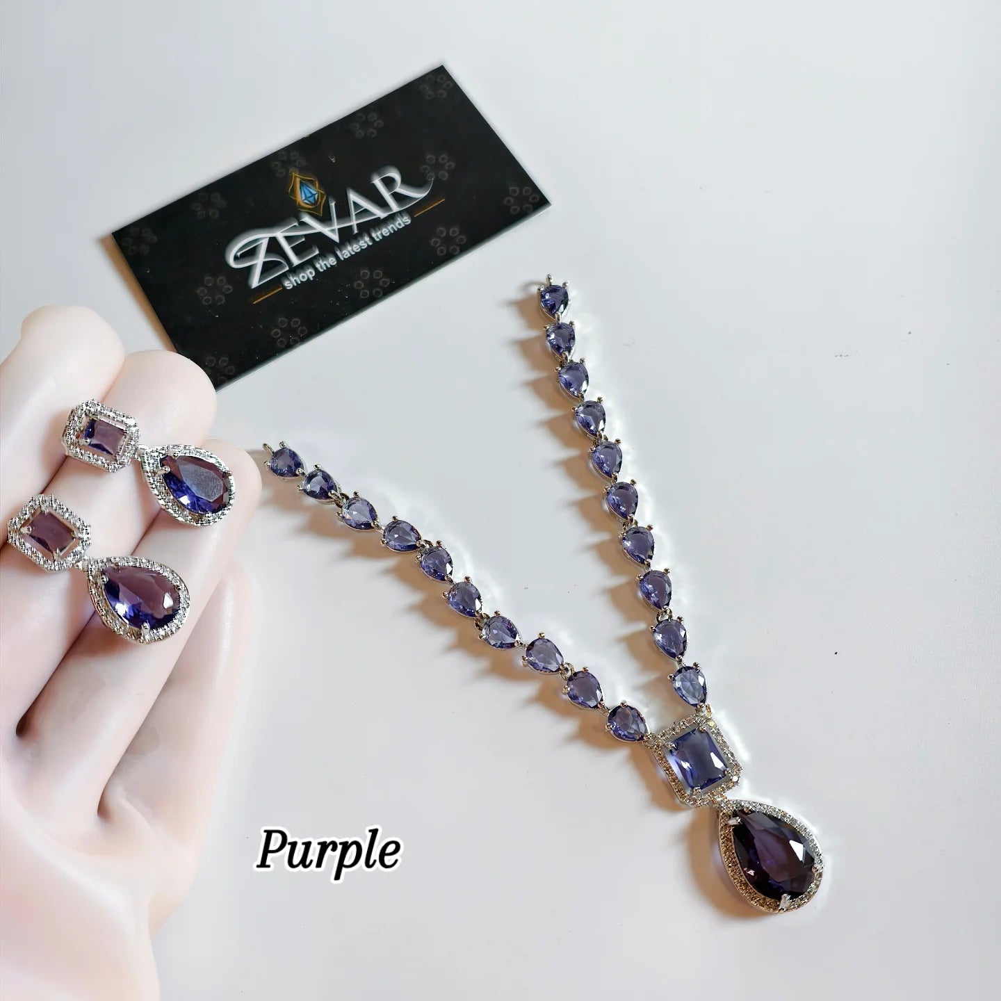 Elegant AD Zircon Sleek Necklace Set with Matching Earrings – Luxury Party Wear Jewelry