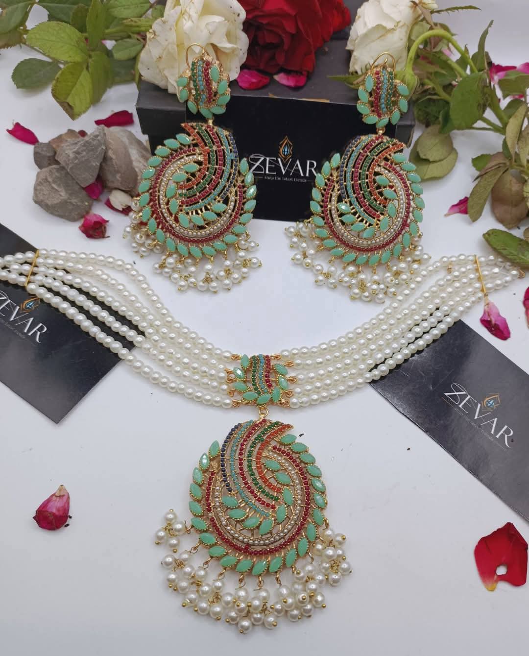 Nauratan Choker Set & Earrings | Wedding & Party Jewelry
