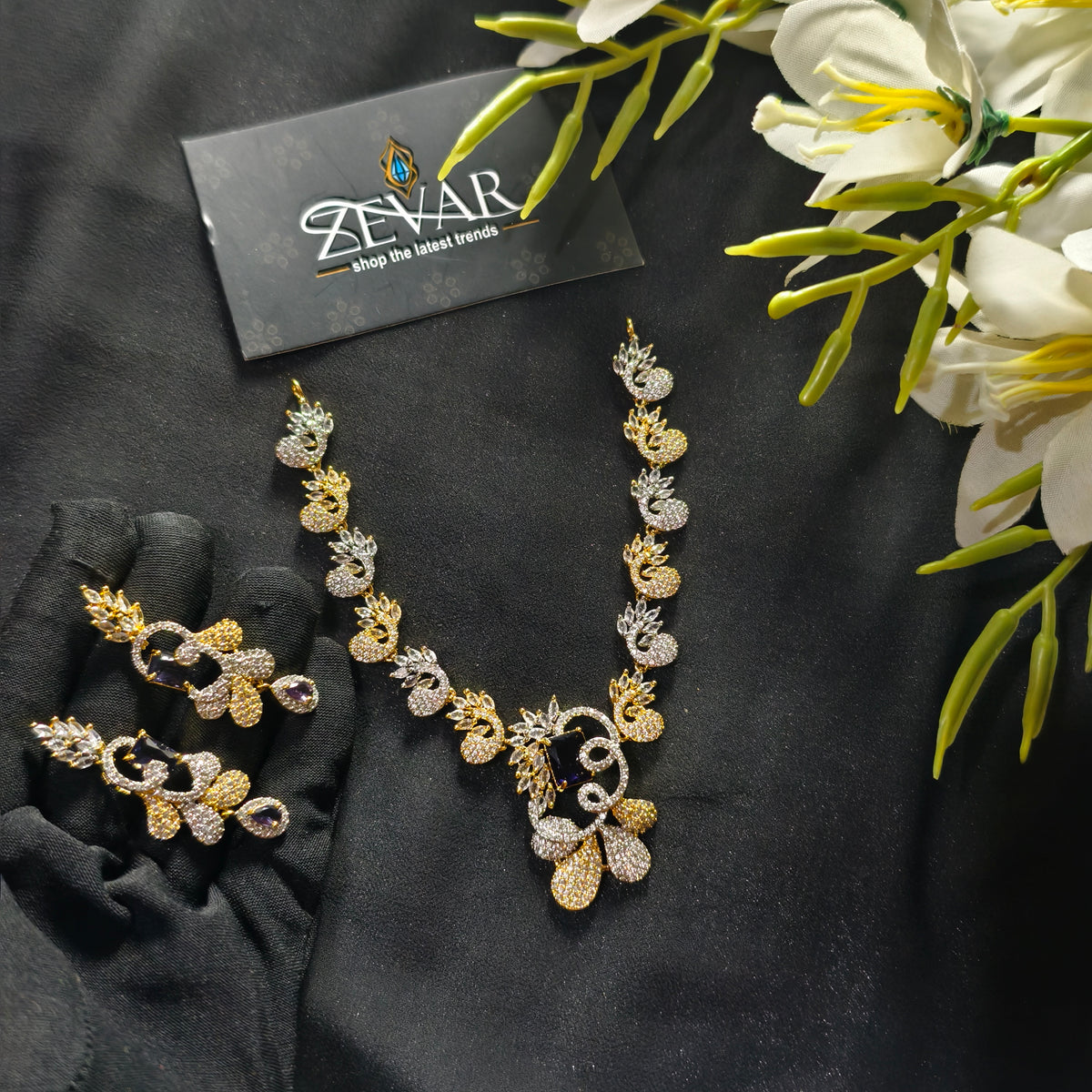 Velora Bloom AD Zircon Set | Premium Necklace & Earrings