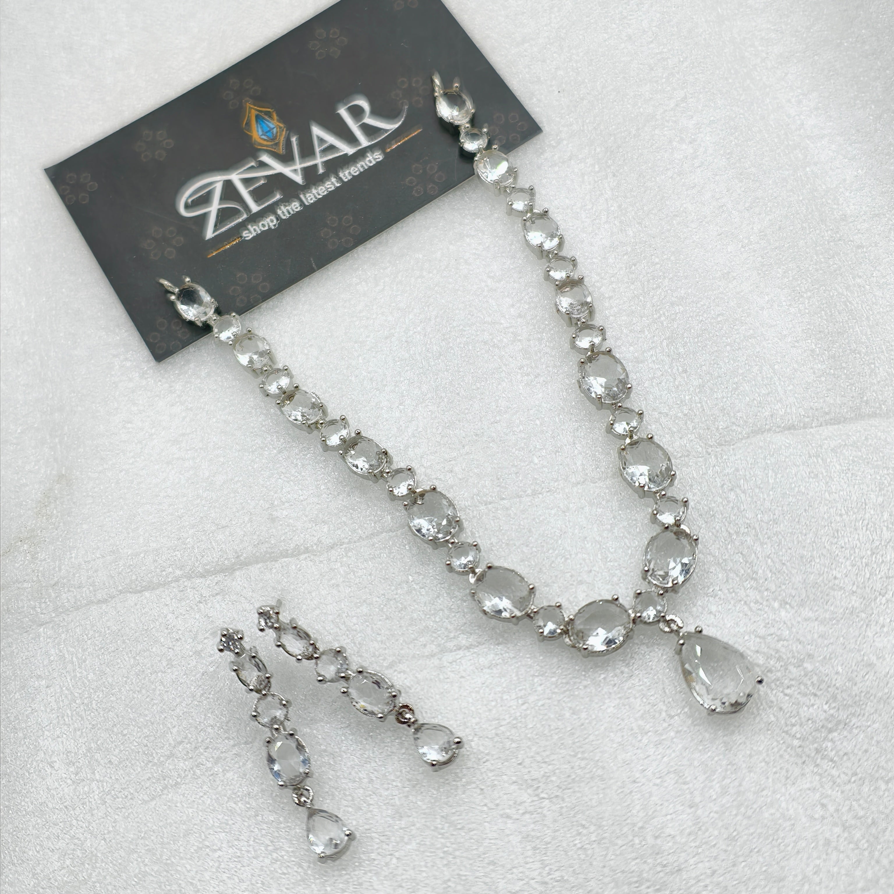 Luxury AD Zircon Stone Party Wear Jewelry Set for Women – Premium Sparkling Necklace Set with Earrings