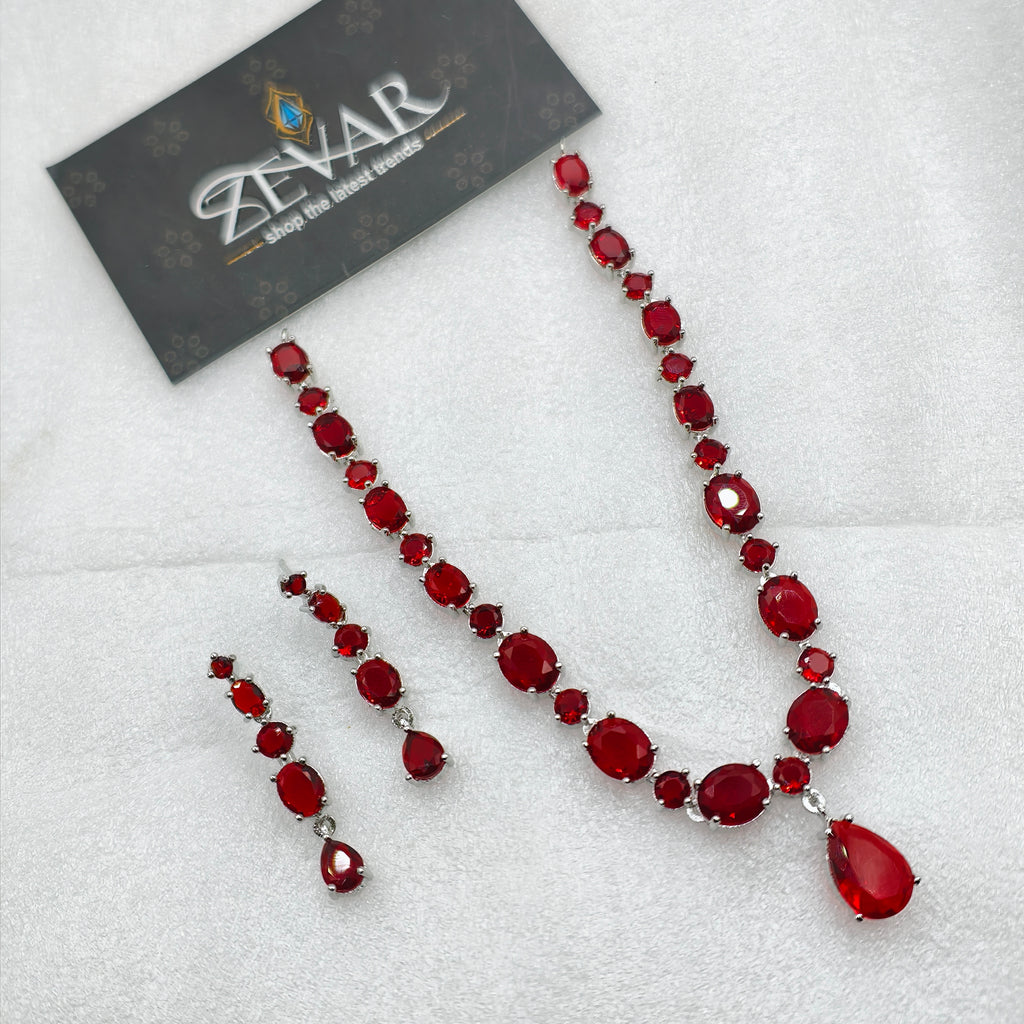 Luxury AD Zircon Stone Party Wear Jewelry Set for Women – Premium Sparkling Necklace Set with Earrings