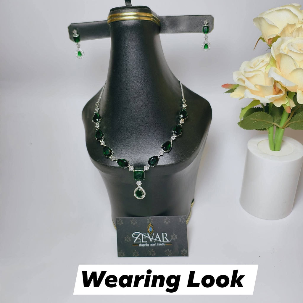Elegant AD Zircon Necklace Set with Matching Earrings – Luxury Designer Jewelry for Wedding & Party