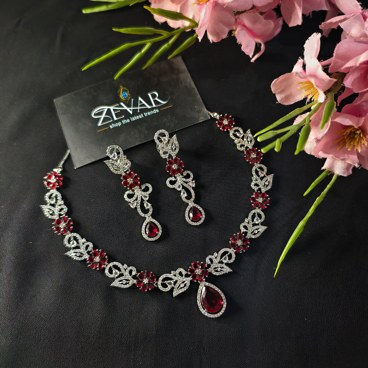 AD zircon flower necklace set