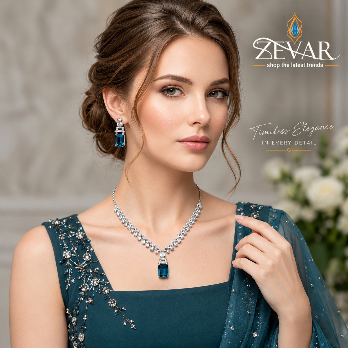 Delicate Luxury AD Zircon Necklace Set with Earrings – Elegant & Lightweight Party Wear Jewelry