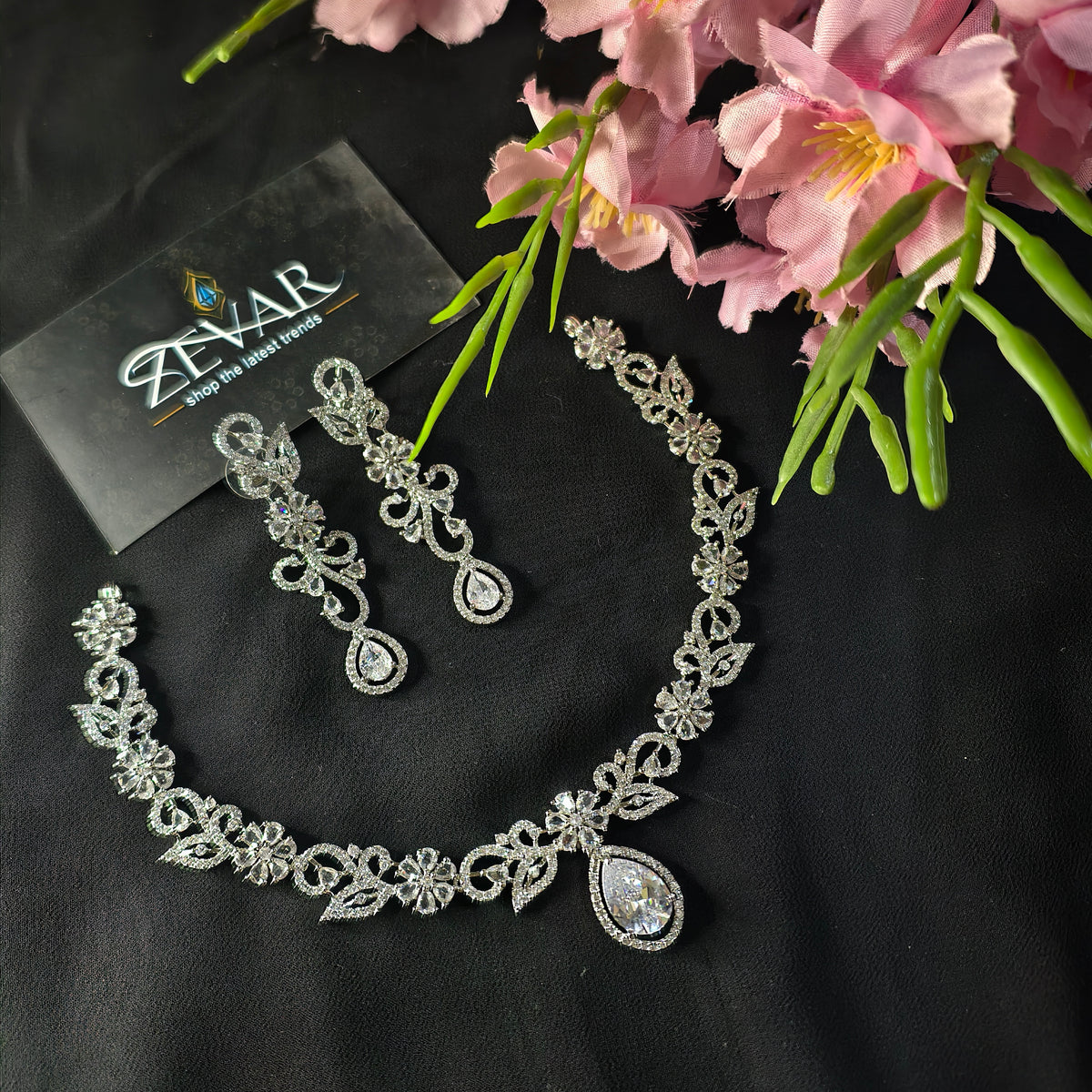 AD zircon flower necklace set