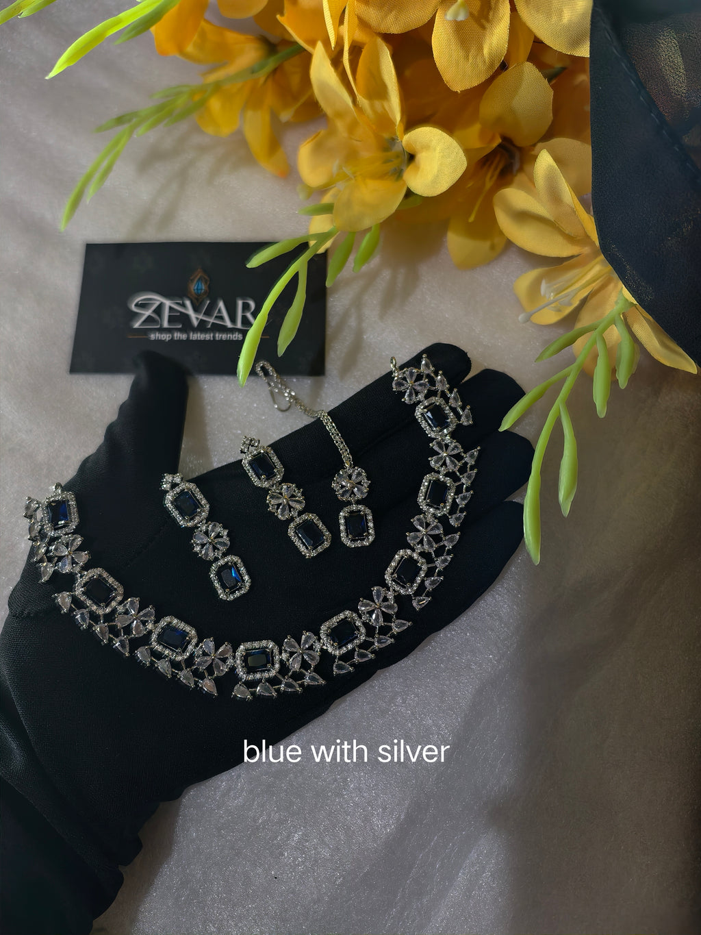 Floral Rectangle Zircon Set | AD Zircon Jewelry