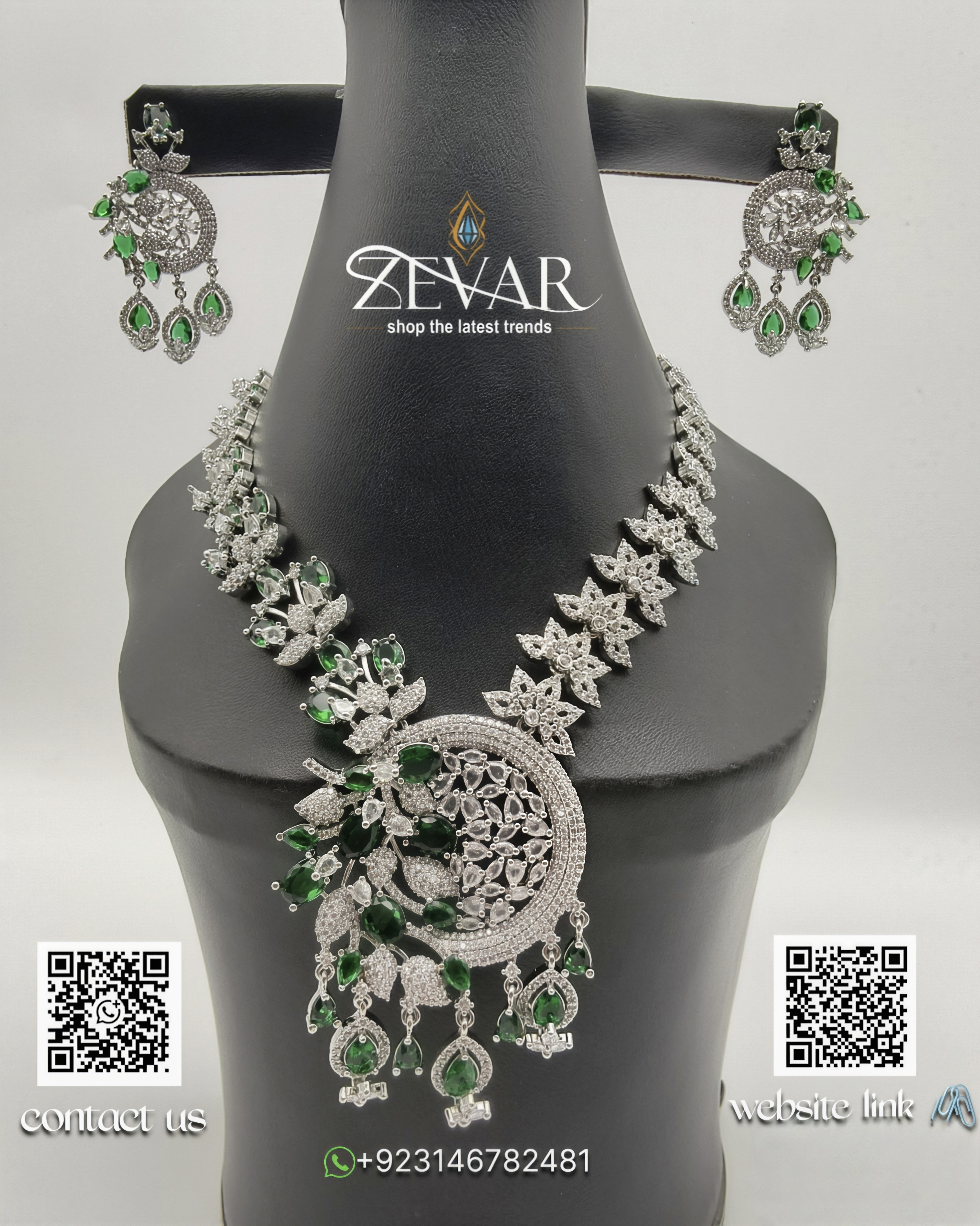 Luxury Zircon Necklace Set with Earrings – Valima, Party & Festive Wear
