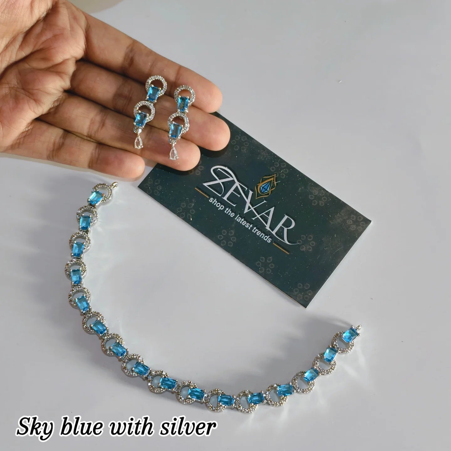 Elegant AD Zircon Necklace Set with Matching Earrings – Sleek & Unique Design | Perfect for Eid, Weddings & Party Wear