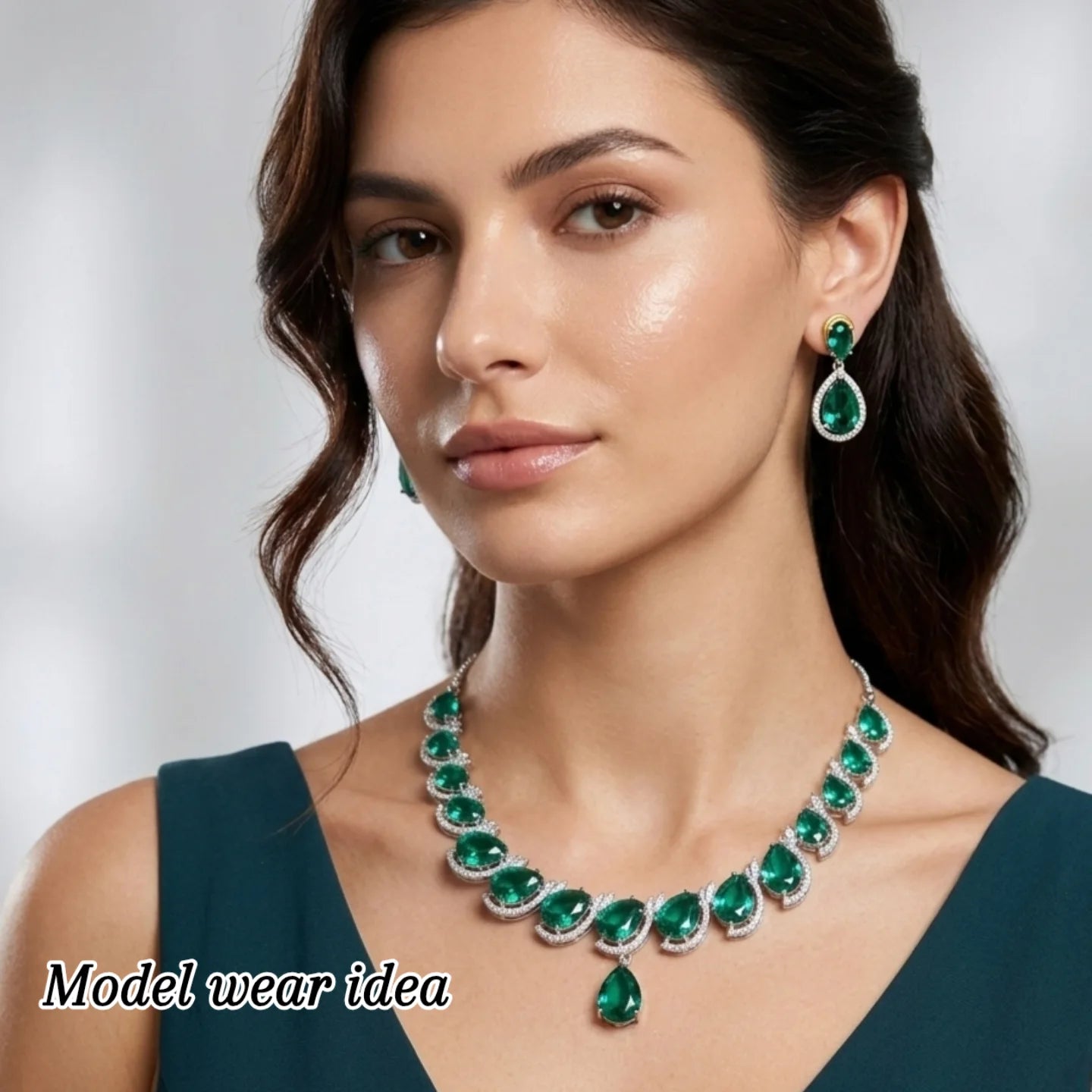 Luxury AD Zircon Necklace with Matching Earrings – Shiny Stone Elegant Jewelry Set for Women