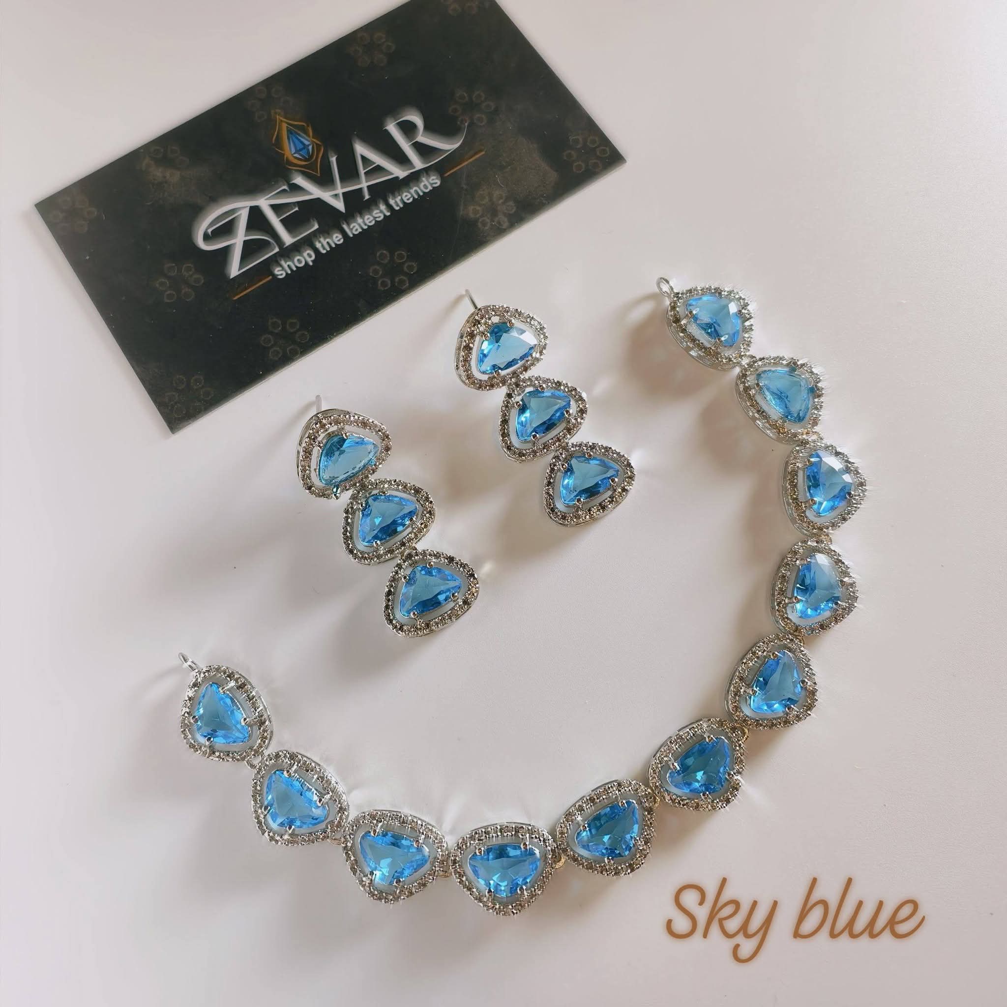 Luxury AD Zircon Necklace Set with Earrings – Elegant Eid & Party Jewelry