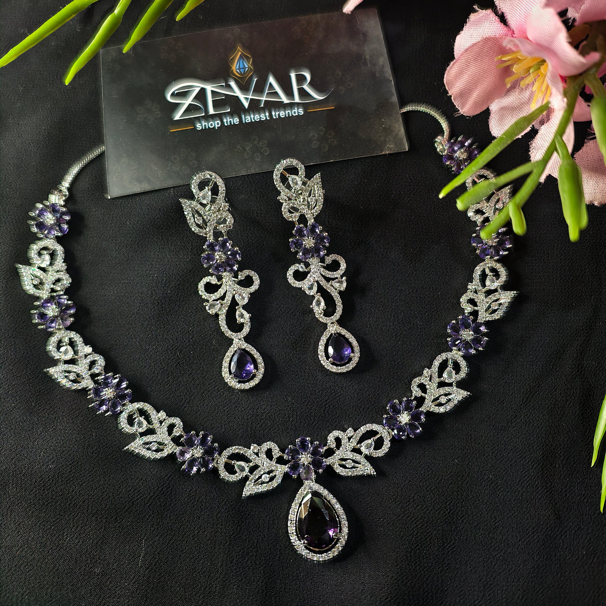 AD zircon flower necklace set