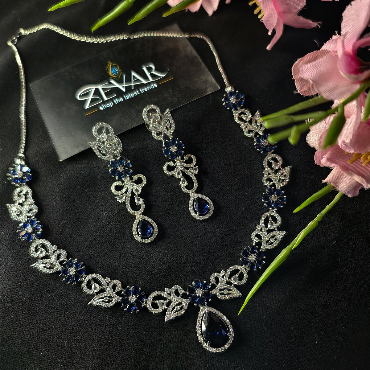 AD zircon flower necklace set