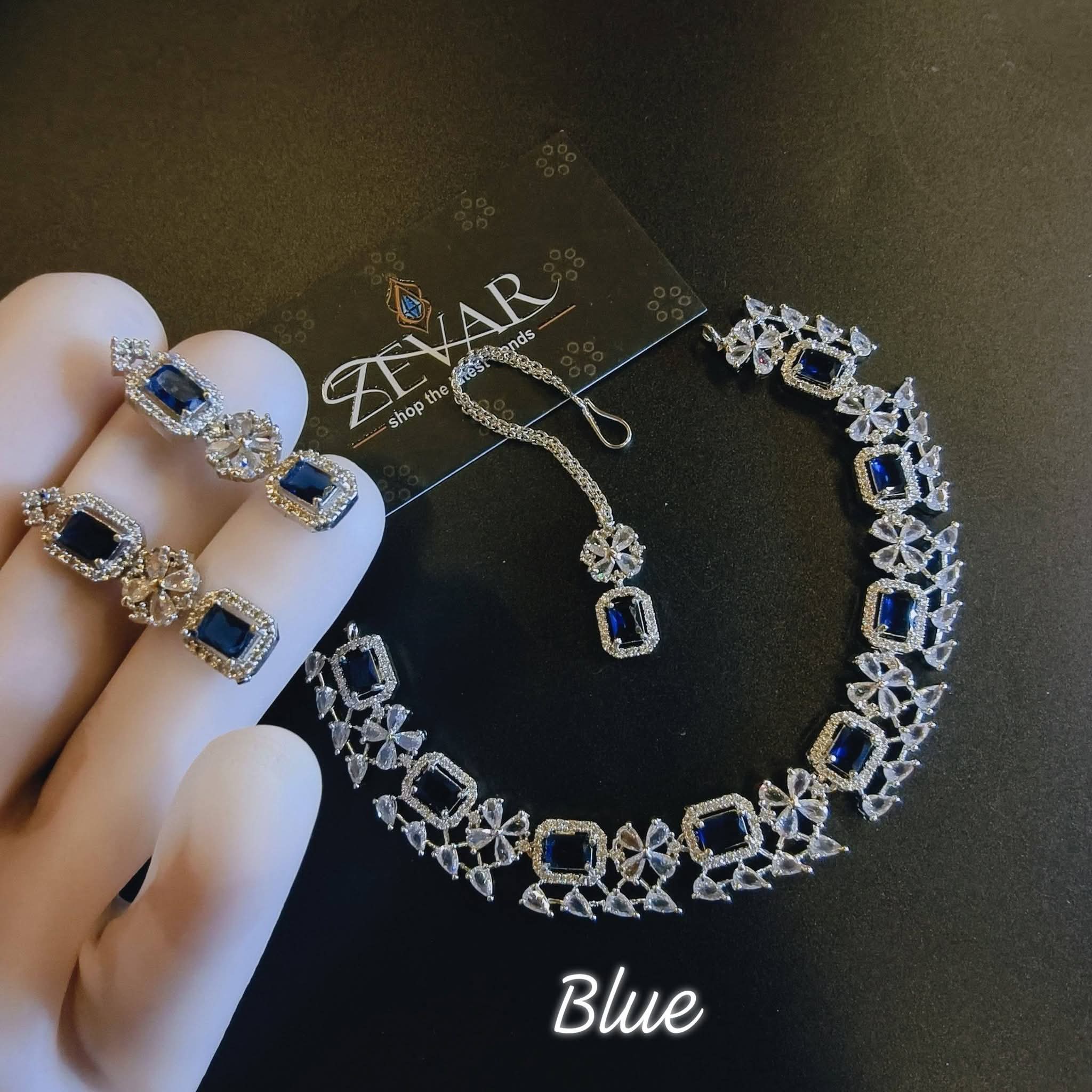Luxury AD Zircon Designer Jewelry Set with Necklace, Earrings & Mangtika – Bridal Wedding & Party Wear