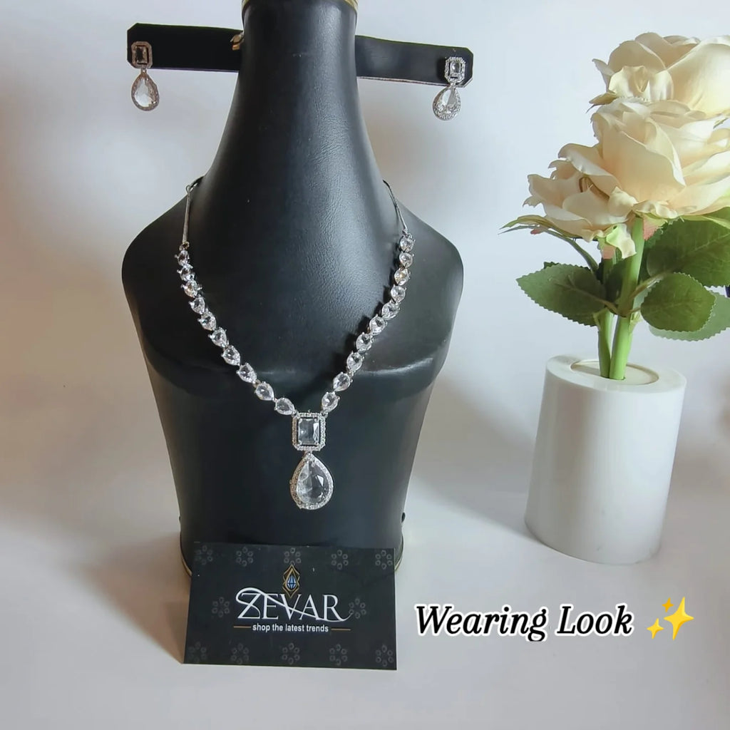 Elegant AD Zircon Sleek Necklace Set with Matching Earrings – Luxury Party Wear Jewelry
