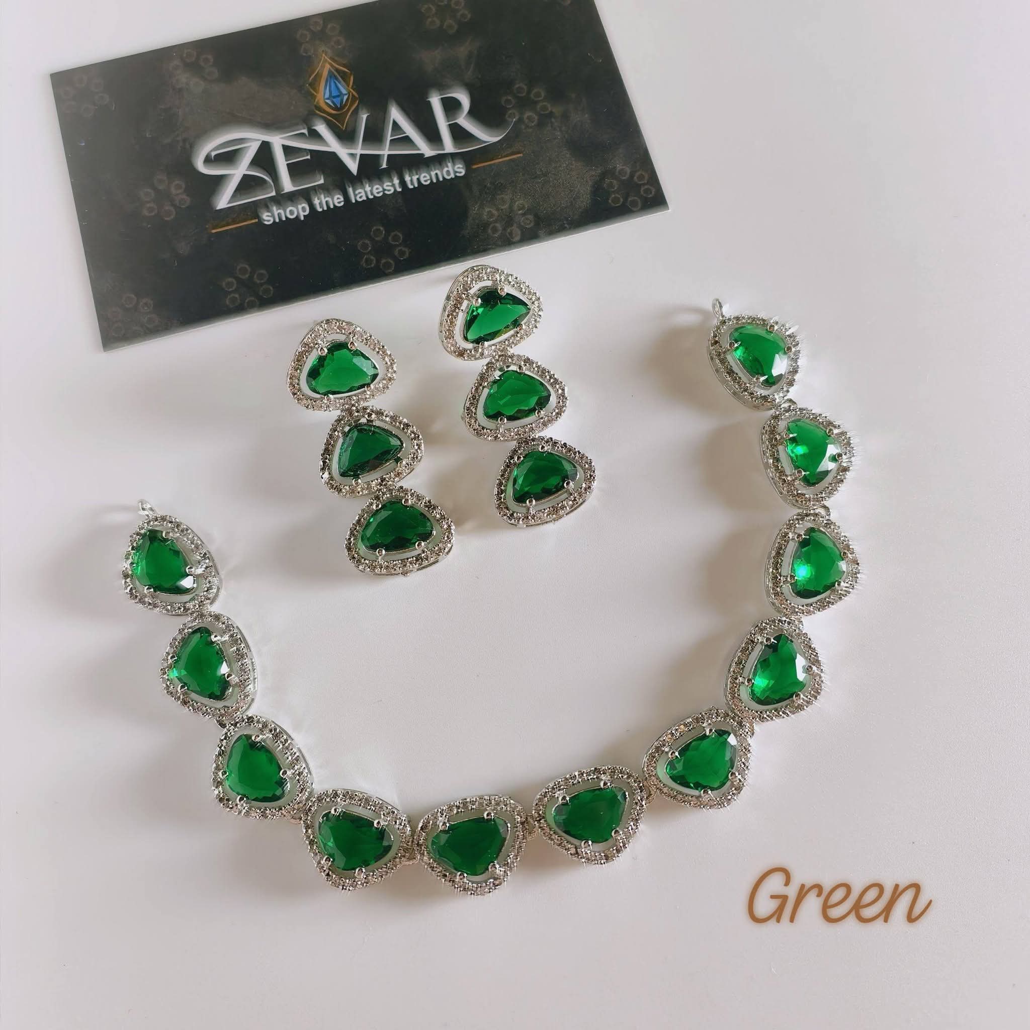 Luxury AD Zircon Necklace Set with Earrings – Elegant Eid & Party Jewelry